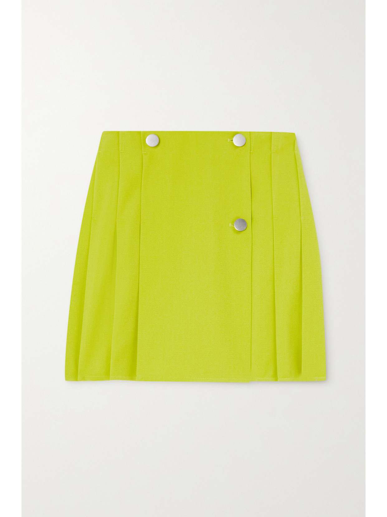 Bottega Veneta Pleated Wool-gabardine Mini Wrap Skirt In Yellow