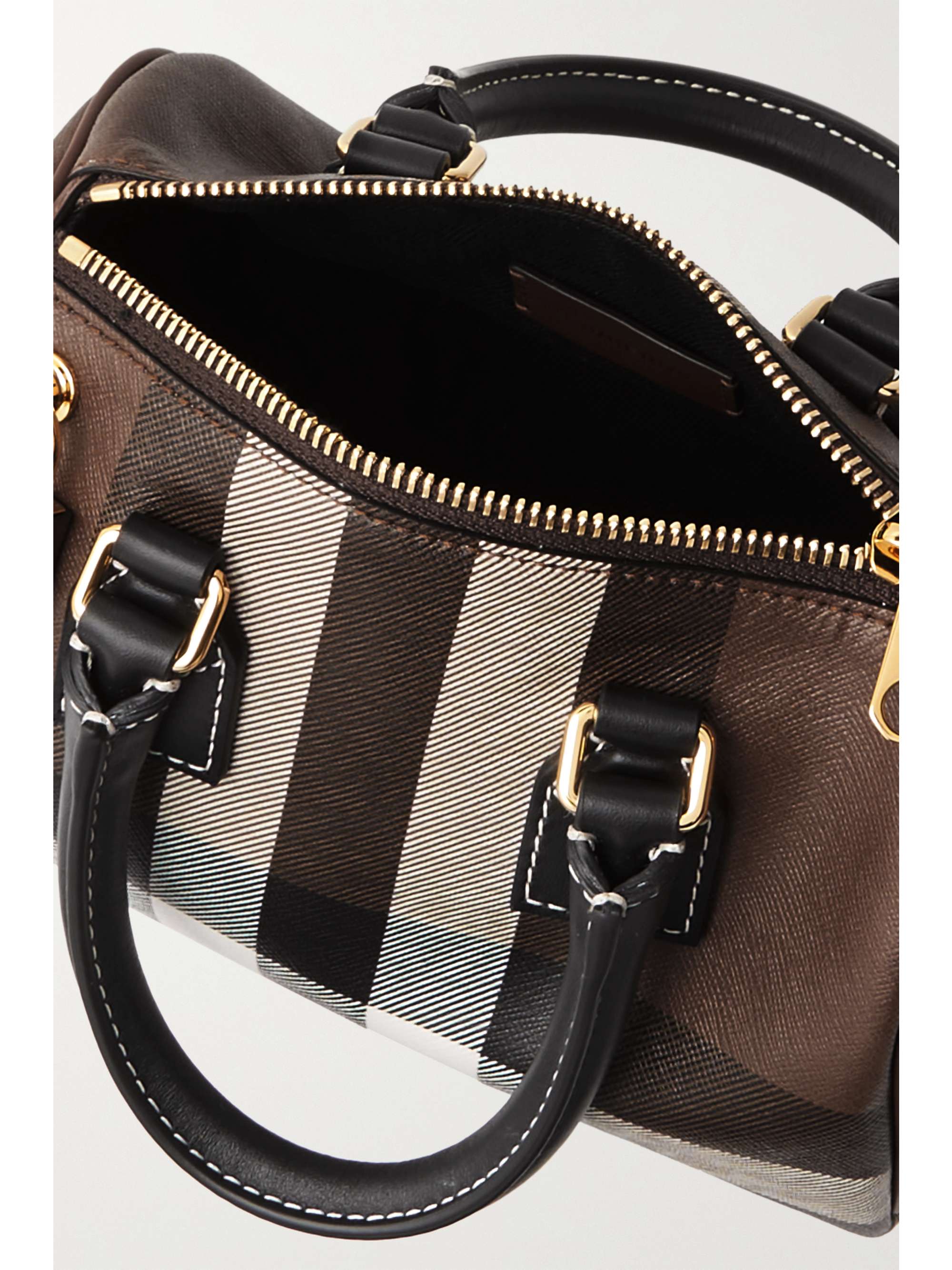 BURBERRY Leathertrimmed checked coatedcanvas tote NETAPORTER