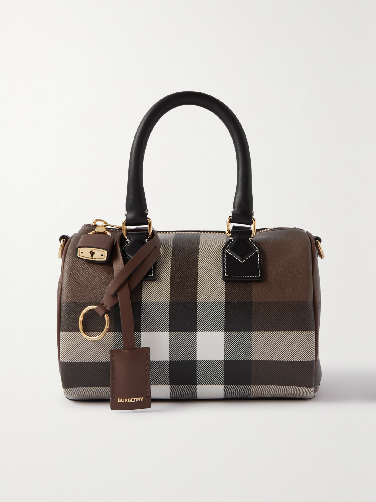 Burberry Leathertrimmed Checked Coatedcanvas Tote In Brown ModeSens