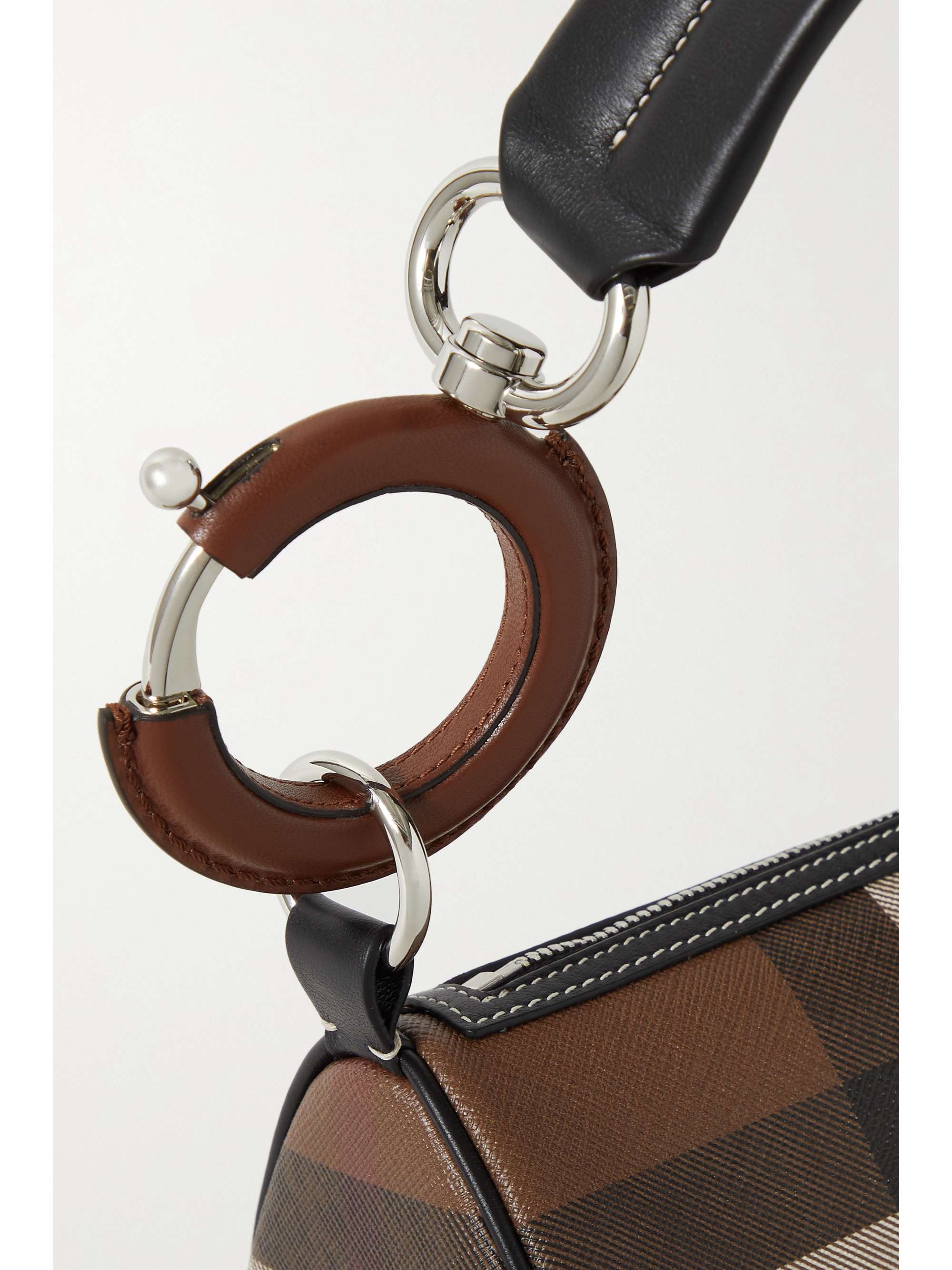 BURBERRY Leather-trimmed checked coated-canvas shoulder bag