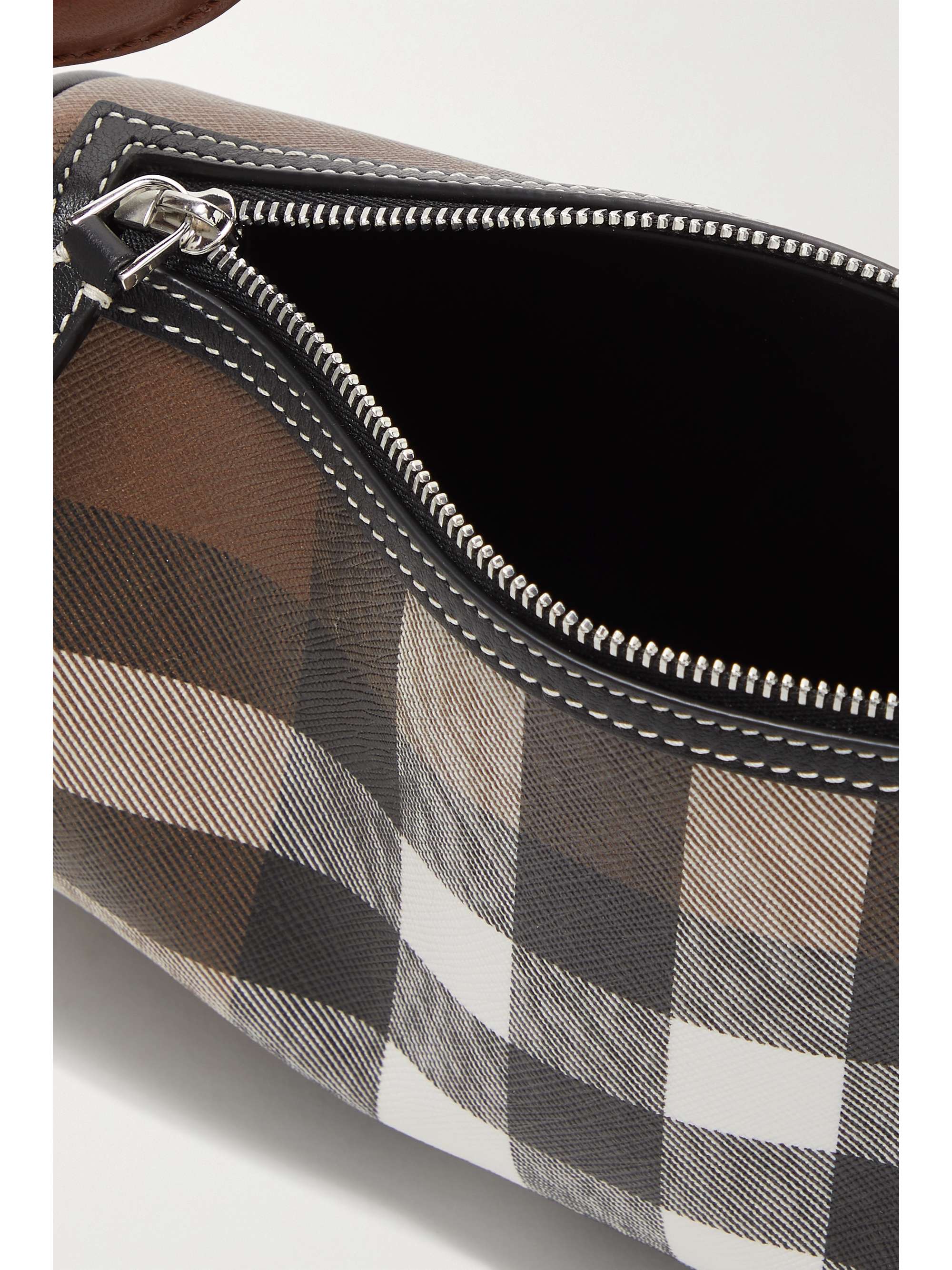 BURBERRY Leather-trimmed checked coated-canvas shoulder bag