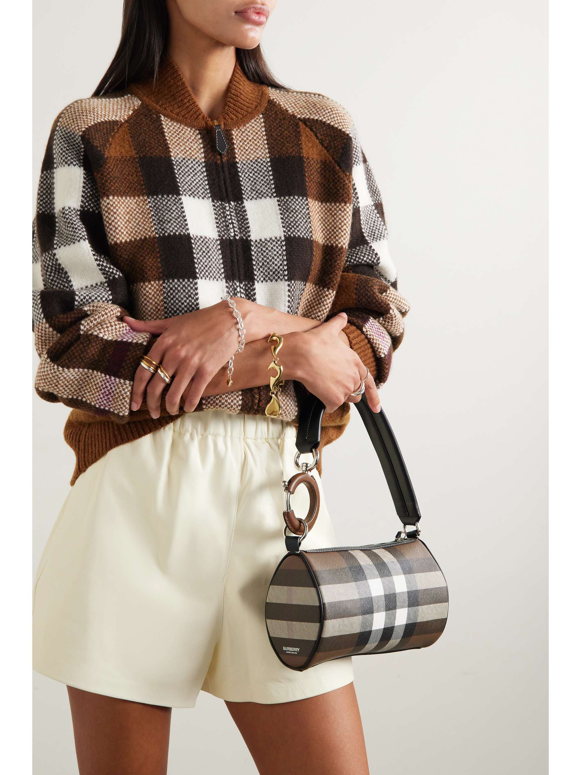 Burberry Nova Check Leather Trimmed Shoulder Bag