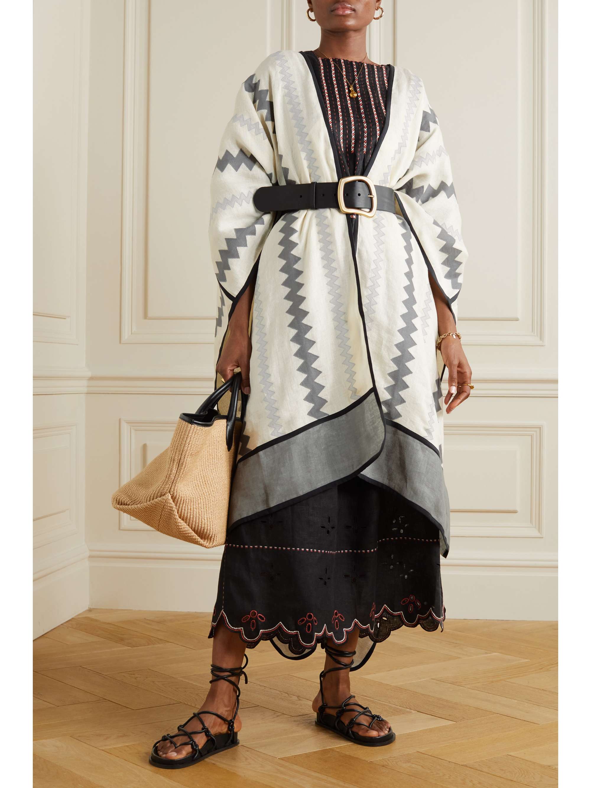 VITA KIN Ola appliquéd linen cape