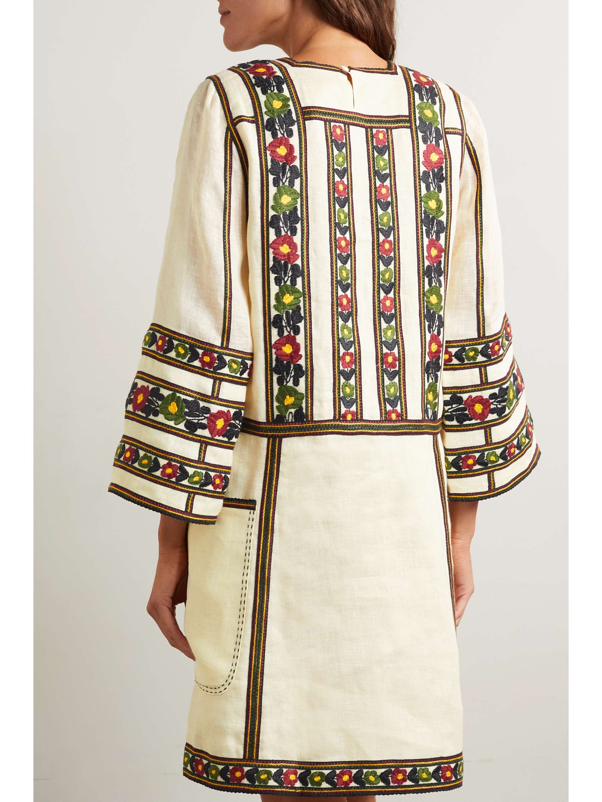 VITA KIN Yelena crochet-trimmed embroidered linen-gauze mini dress