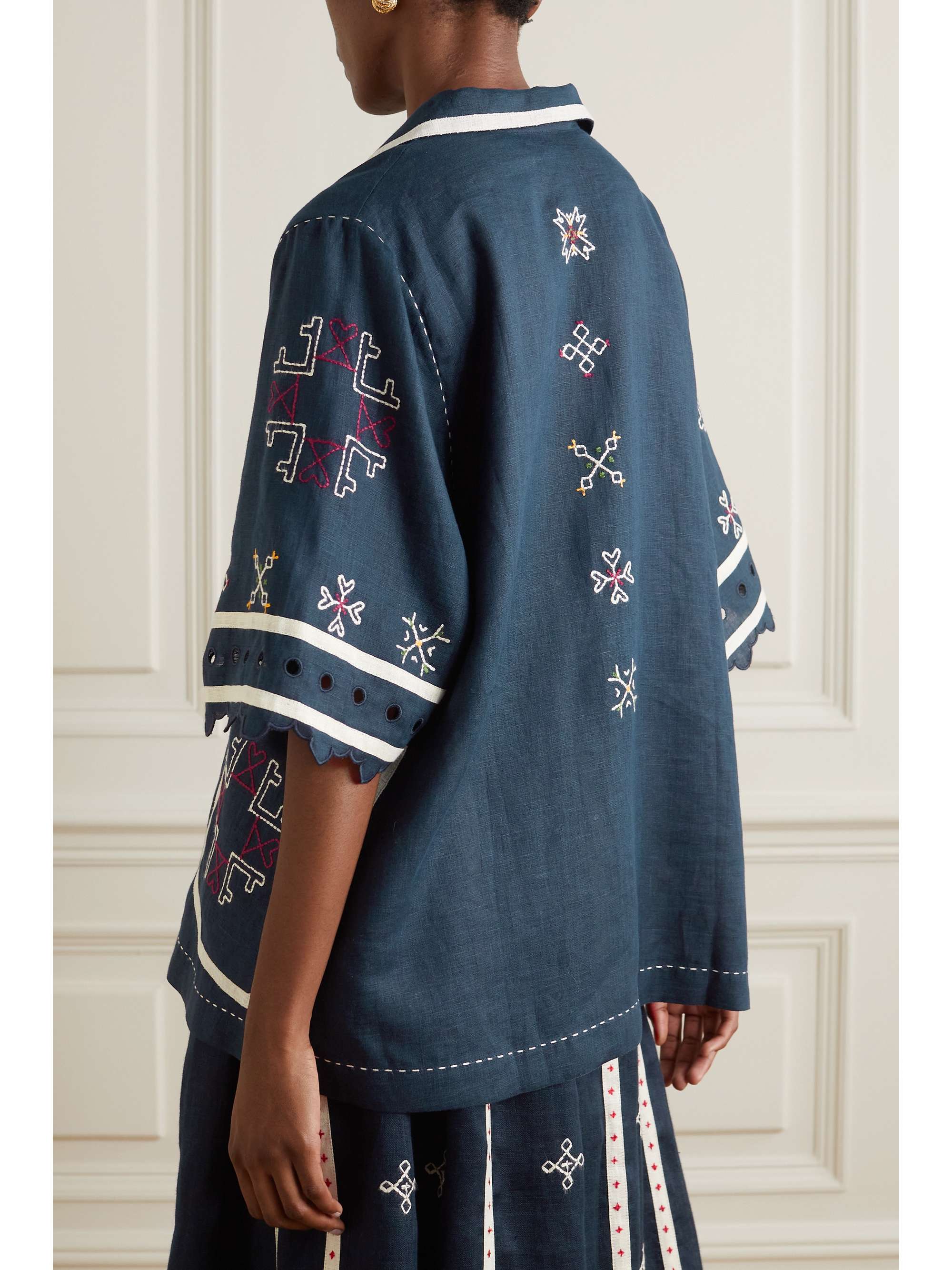 VITA KIN Greta broderie anglaise-trimmed embroidered linen blouse