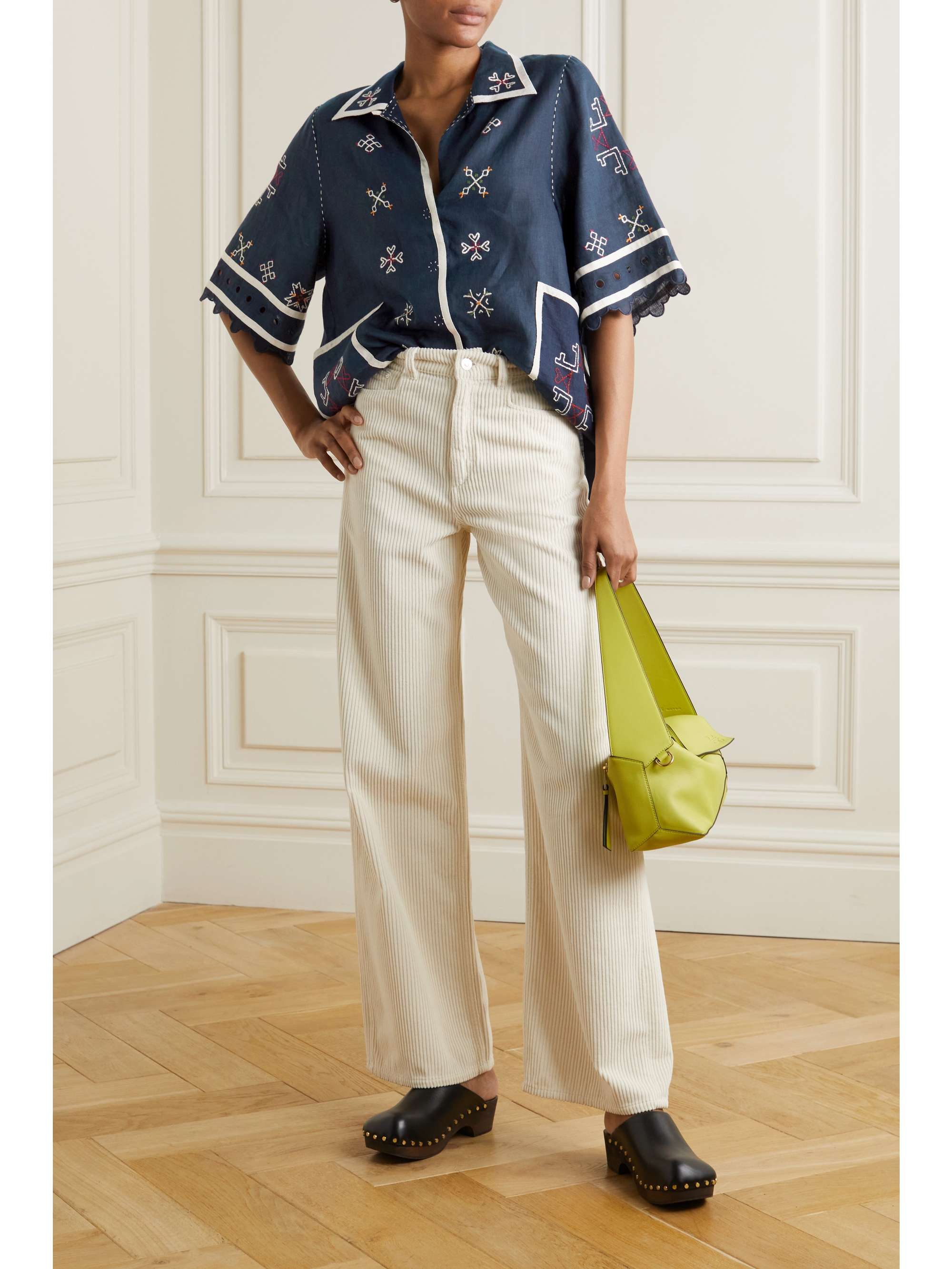 VITA KIN Greta broderie anglaise-trimmed embroidered linen blouse