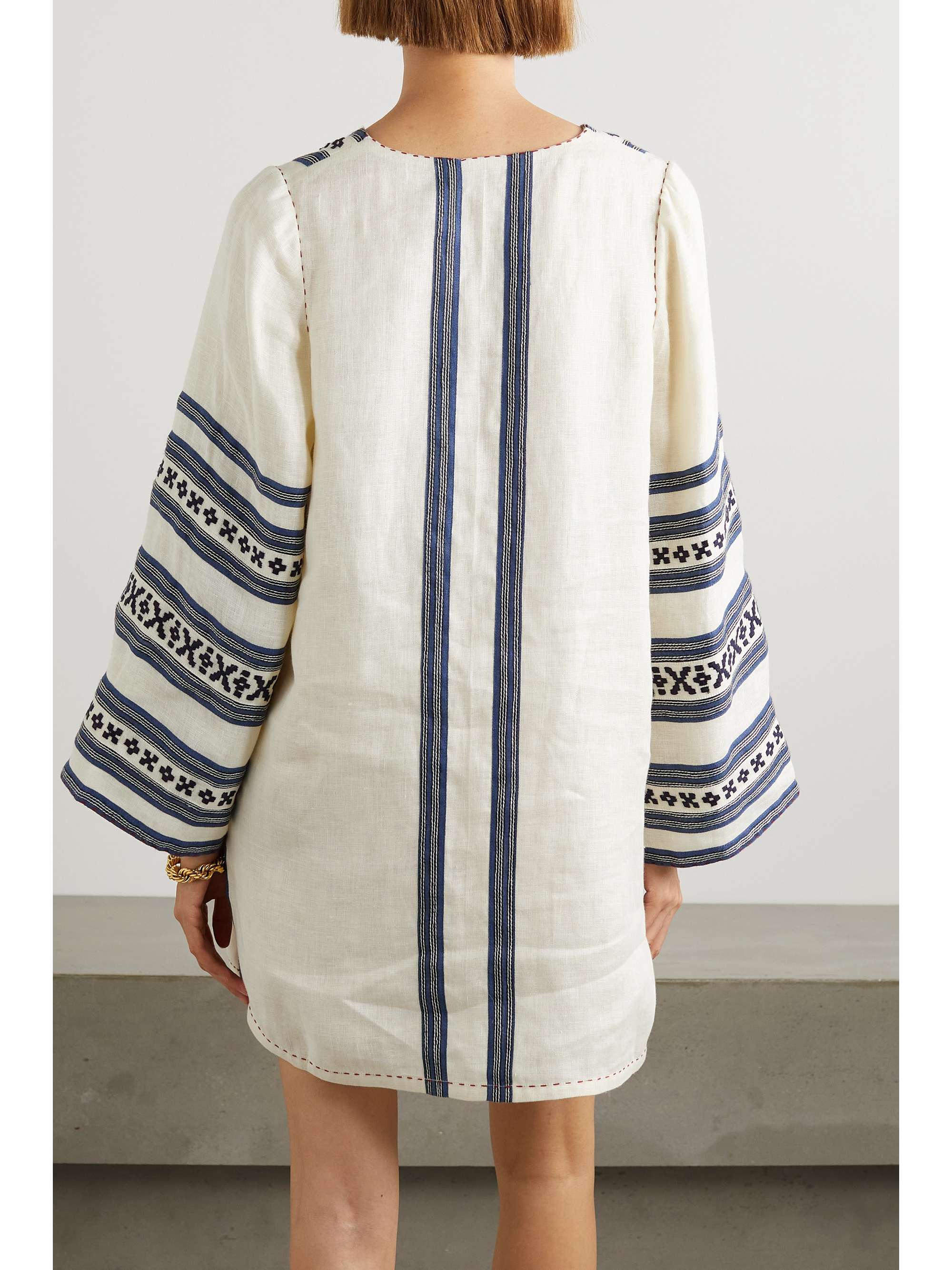 VITA KIN Mykonos embroidered striped linen tunic