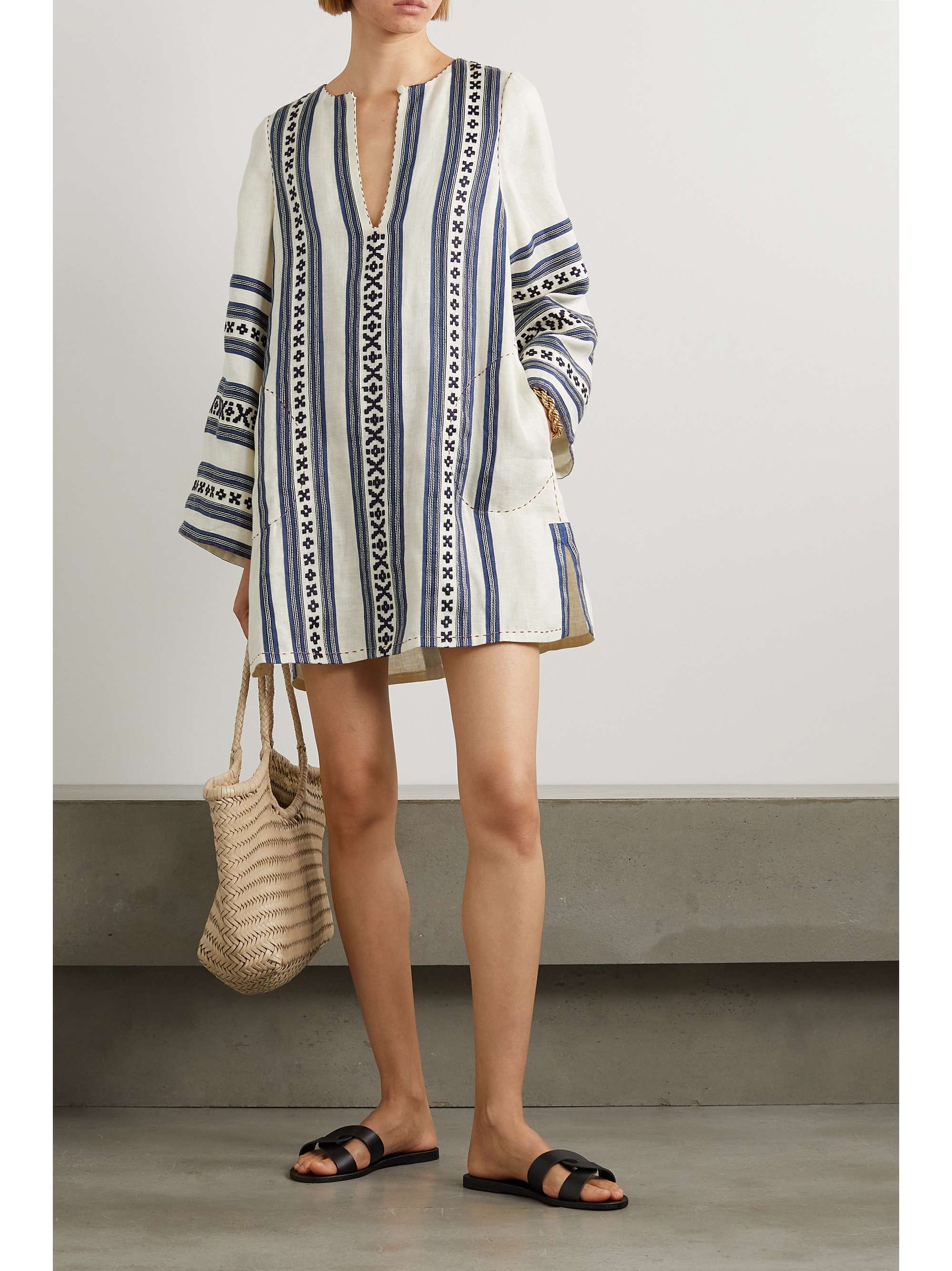 VITA KIN Mykonos embroidered striped linen tunic
