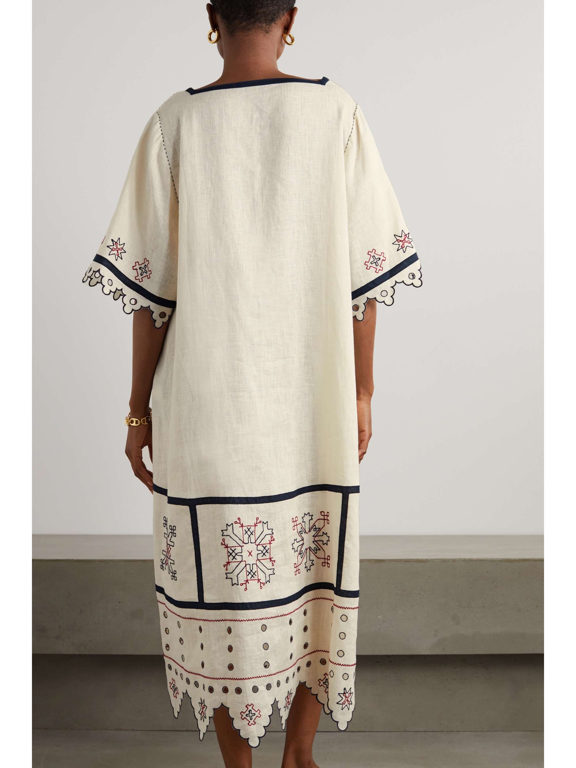 VITA KIN Inga embroidered broderie anglaise linen midi dress