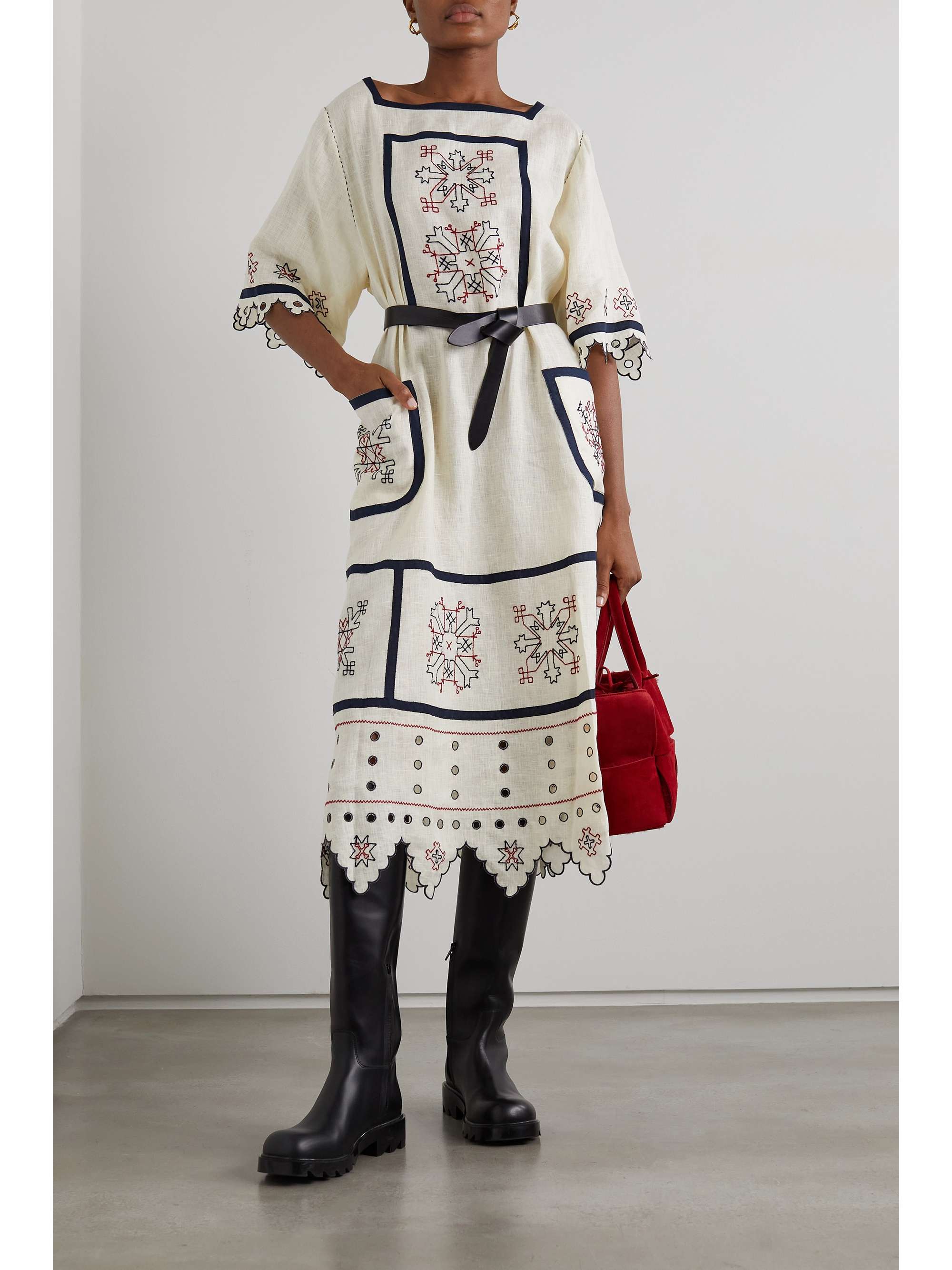 VITA KIN Inga embroidered broderie anglaise linen midi dress
