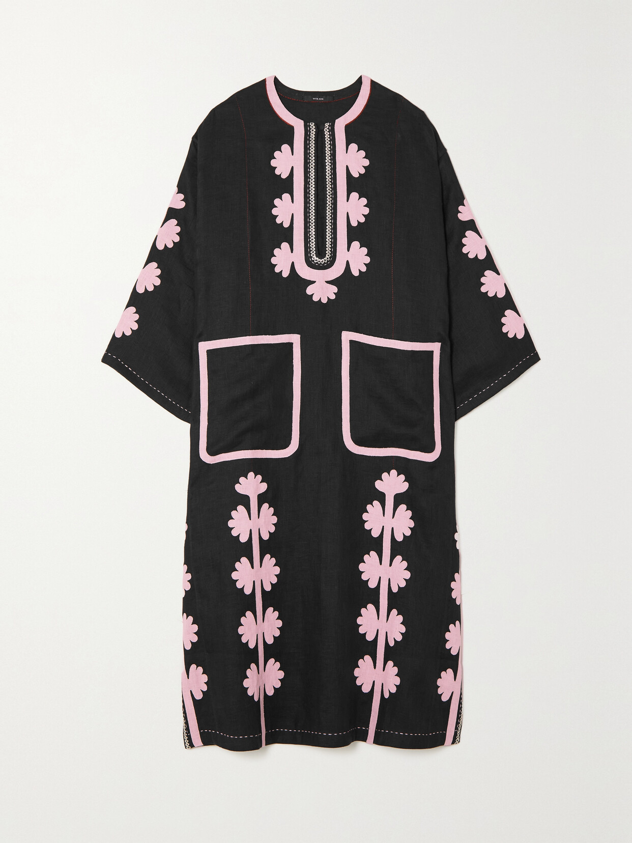 Vita Kin Amina Embroidered Linen Midi Dress - Black