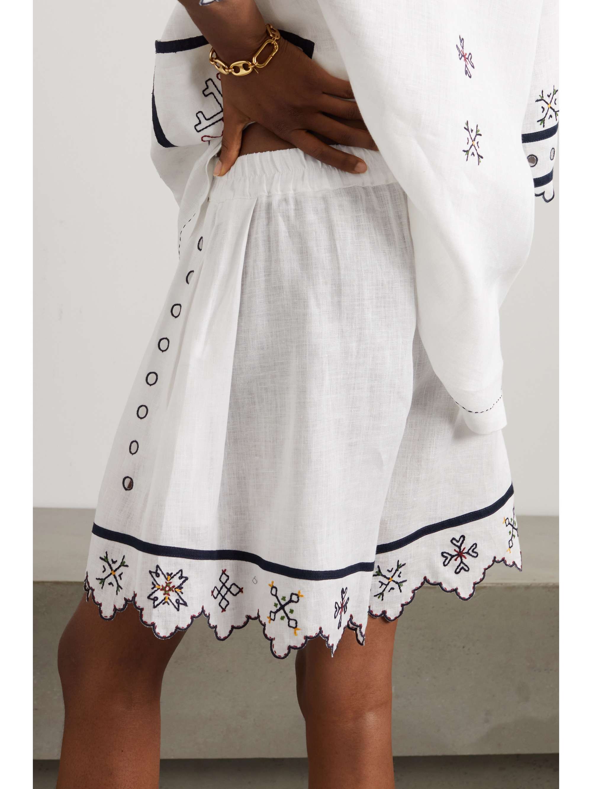 VITA KIN Greta embroidered broderie anglaise linen shorts
