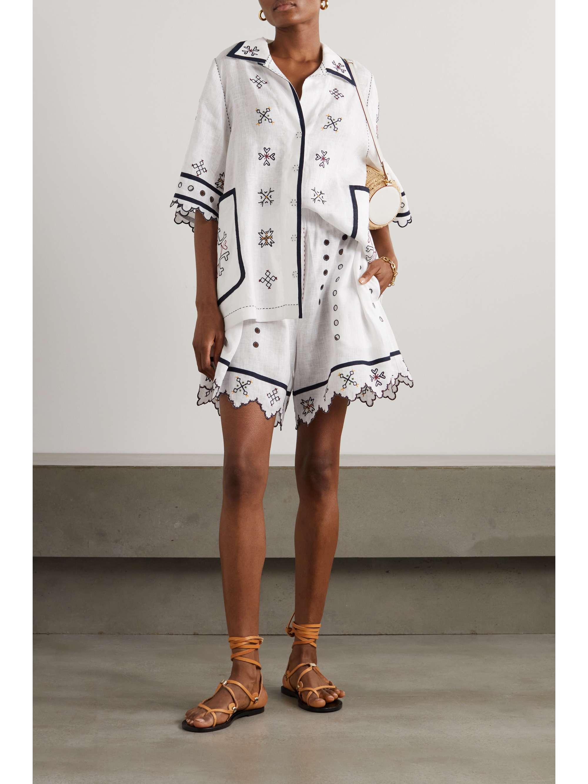 VITA KIN Greta embroidered broderie anglaise linen shorts