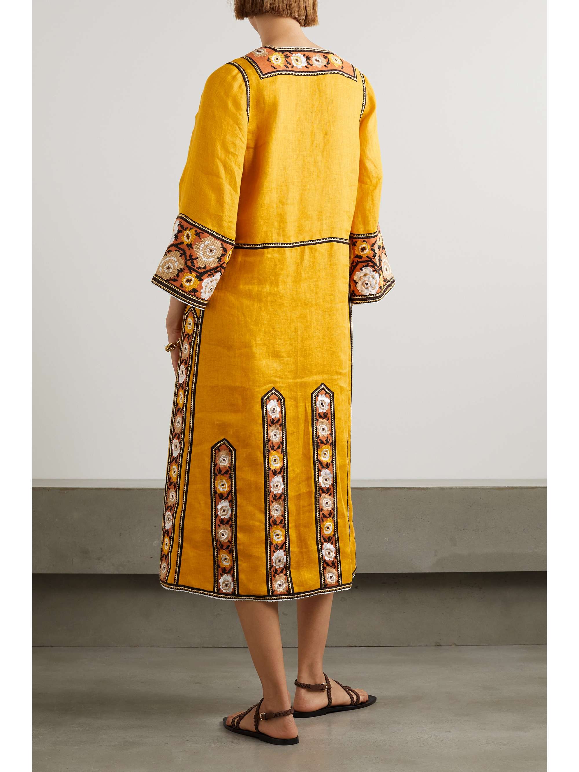 VITA KIN Bulgarian Rose embroidered linen midi dress