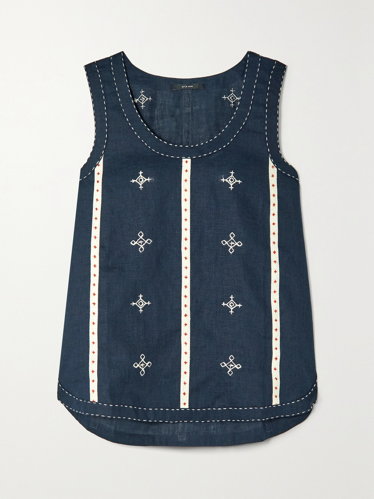 Vita Kin Gera Embroidered Linen Top - Blue