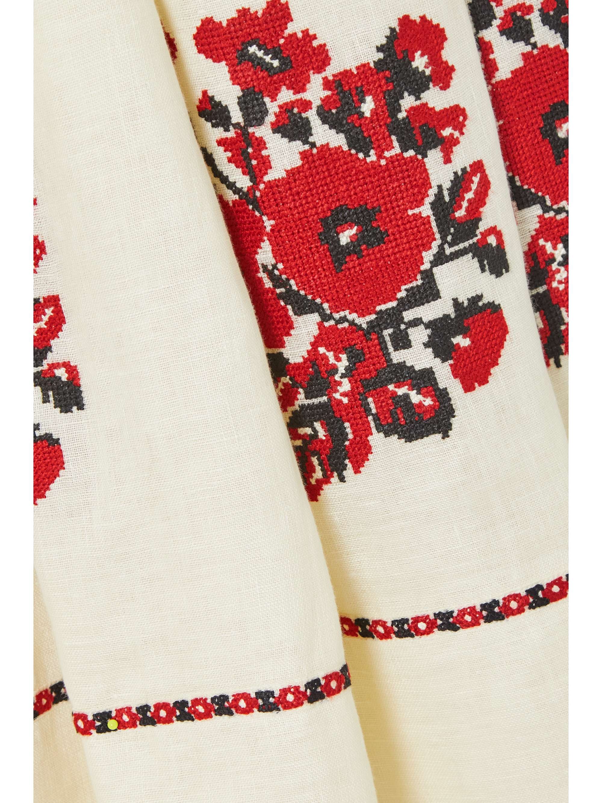 VITA KIN Kristinka embroidered linen midi skirt