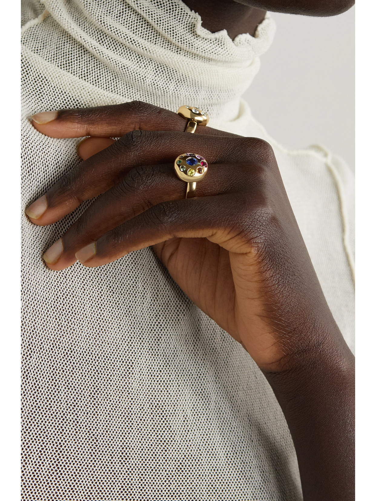 Shop Brent Neale Large Petal 18-karat Gold, Sapphire And Emerald Ring