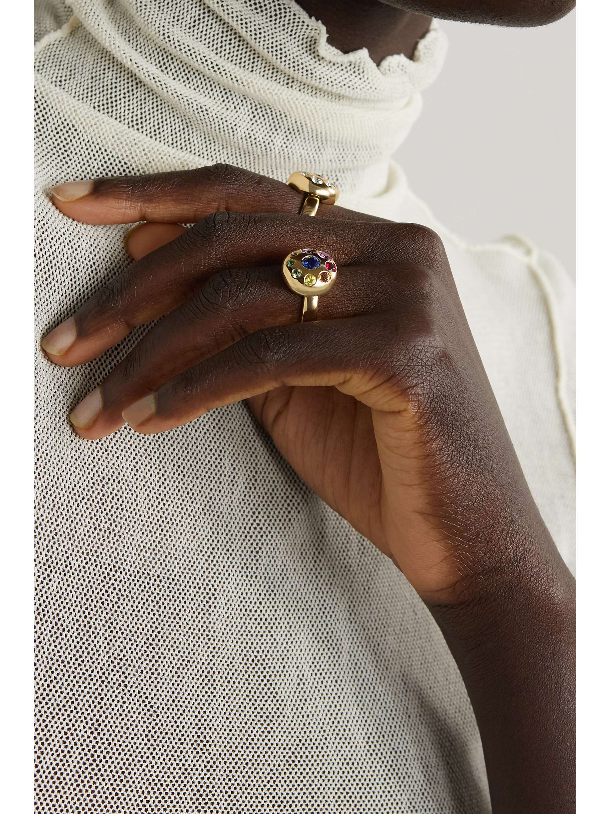 BRENT NEALE Large Petal 18-karat gold, sapphire and emerald ring