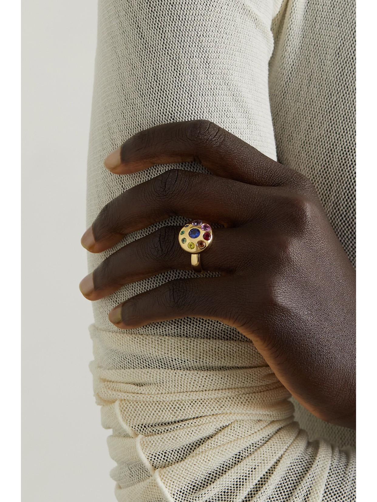 Shop Brent Neale Large Petal 18-karat Gold, Sapphire And Emerald Ring