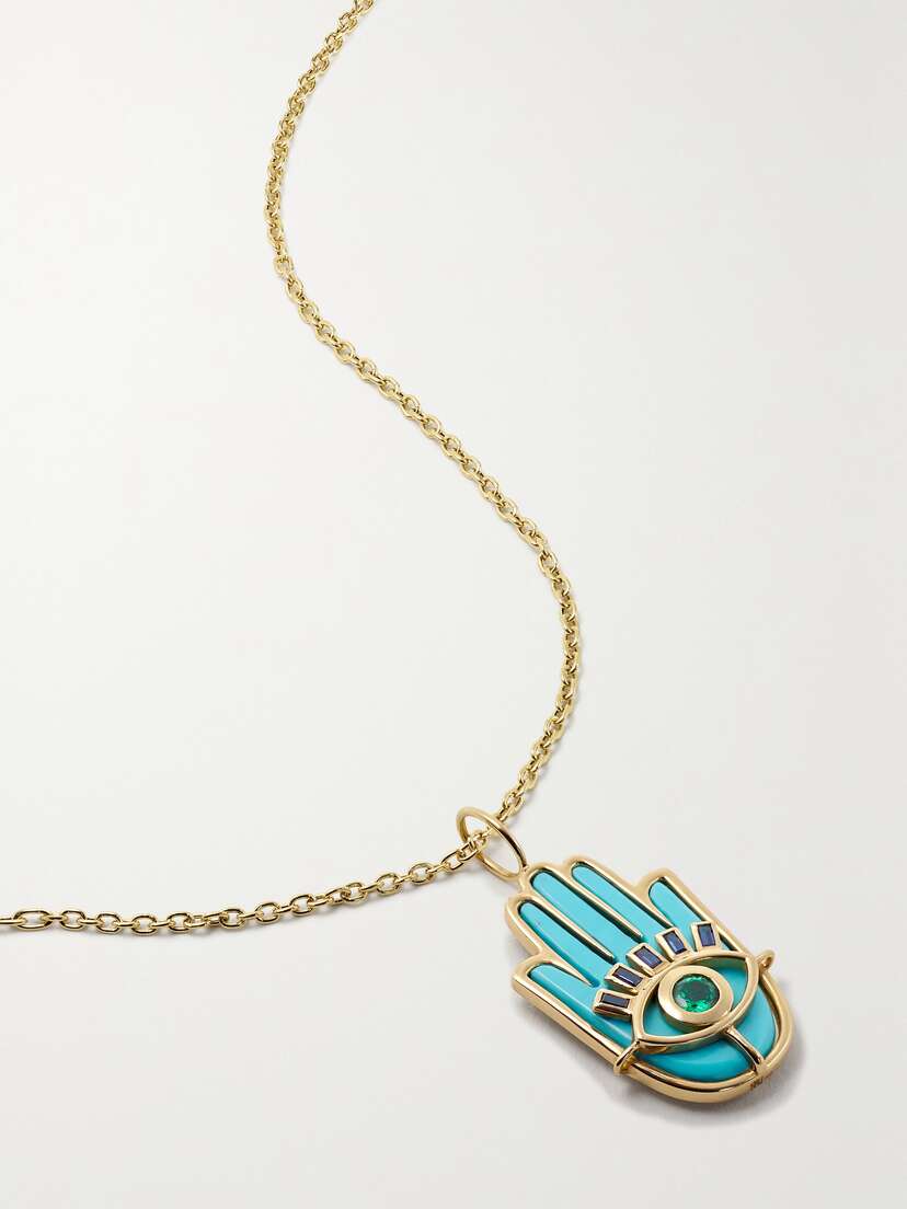 Brent Neale Hamsa 18-karat Gold Multi-stone Necklace