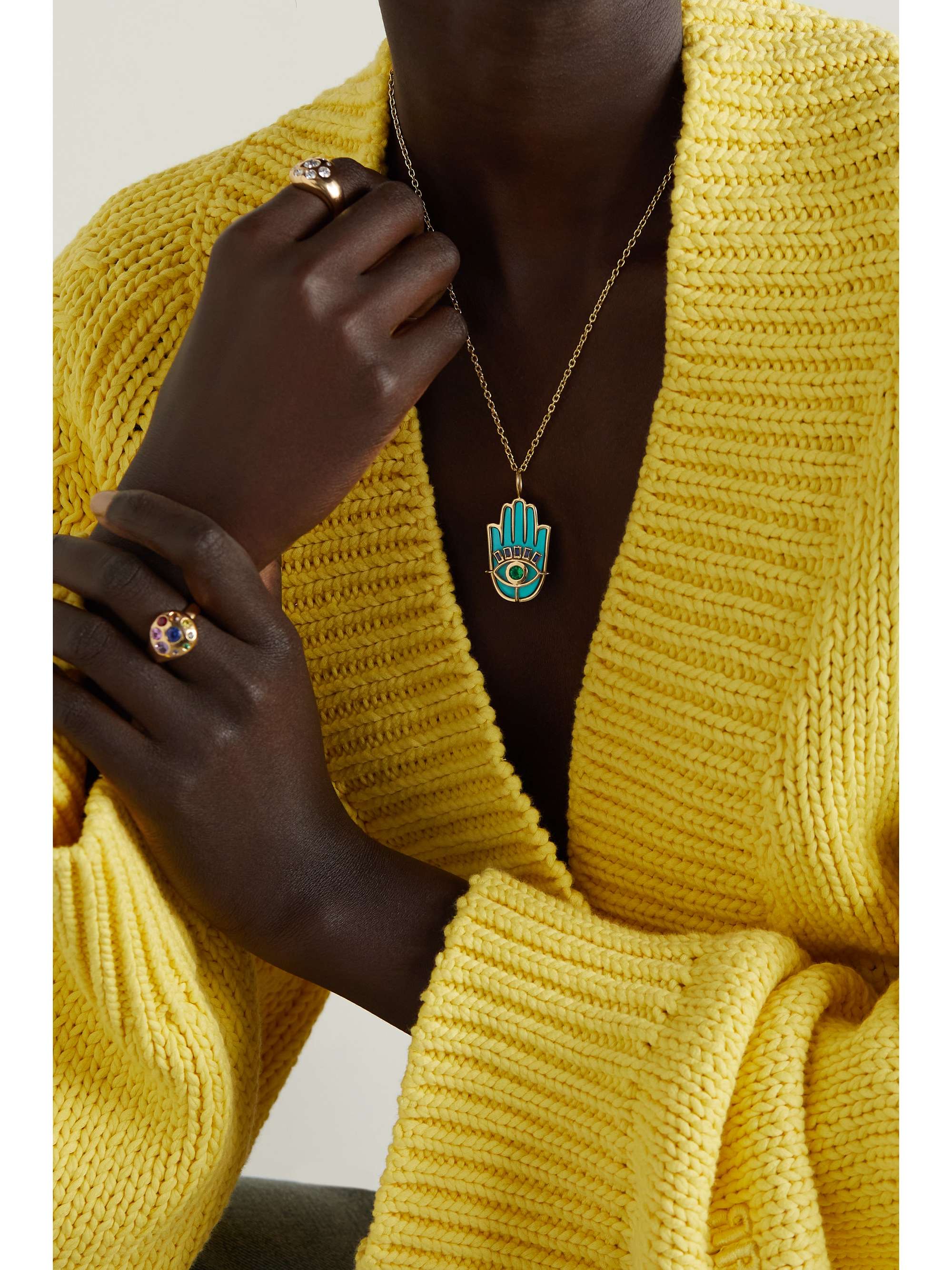 BRENT NEALE Hamsa 18-karat gold multi-stone necklace