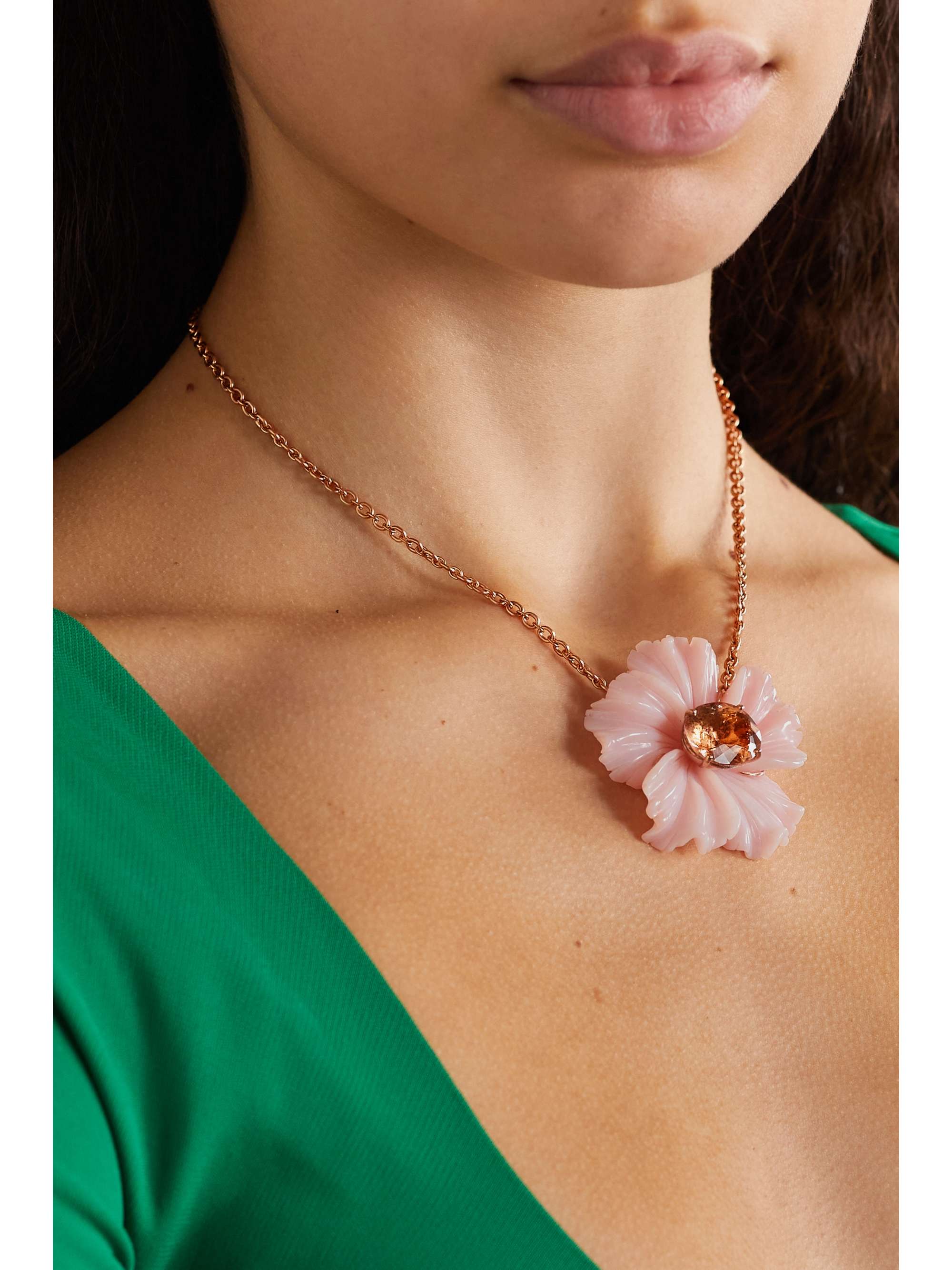 IRENE NEUWIRTH Tropical Flower 18-karat rose gold, opal and tourmaline necklace