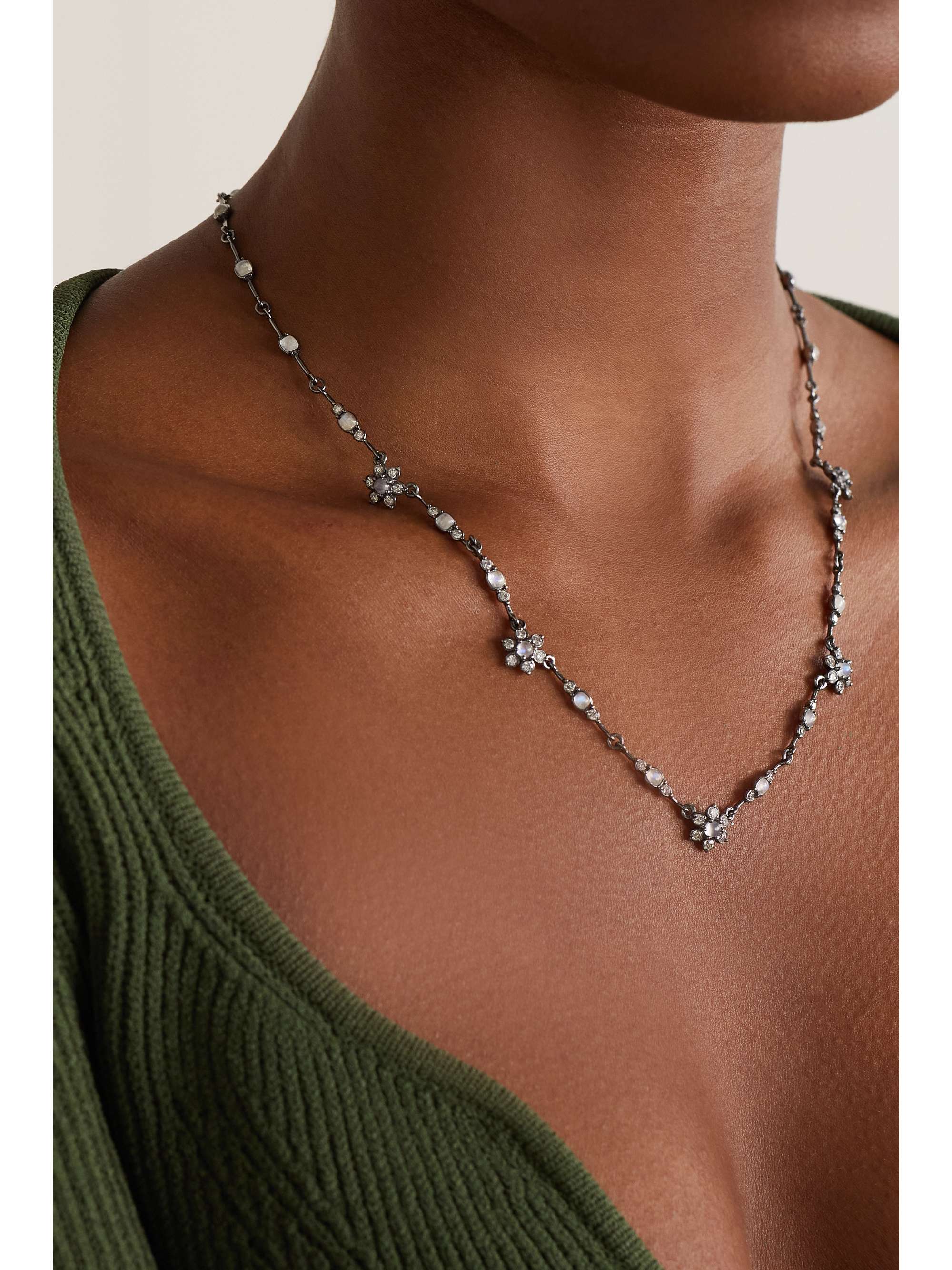 LARKSPUR & HAWK Estrela rhodium-dipped moonstone and diamond necklace