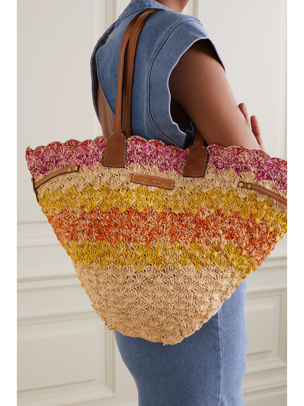 Isabel Marant Coiba Leather-trimmed Woven Raffia Tote In Orange