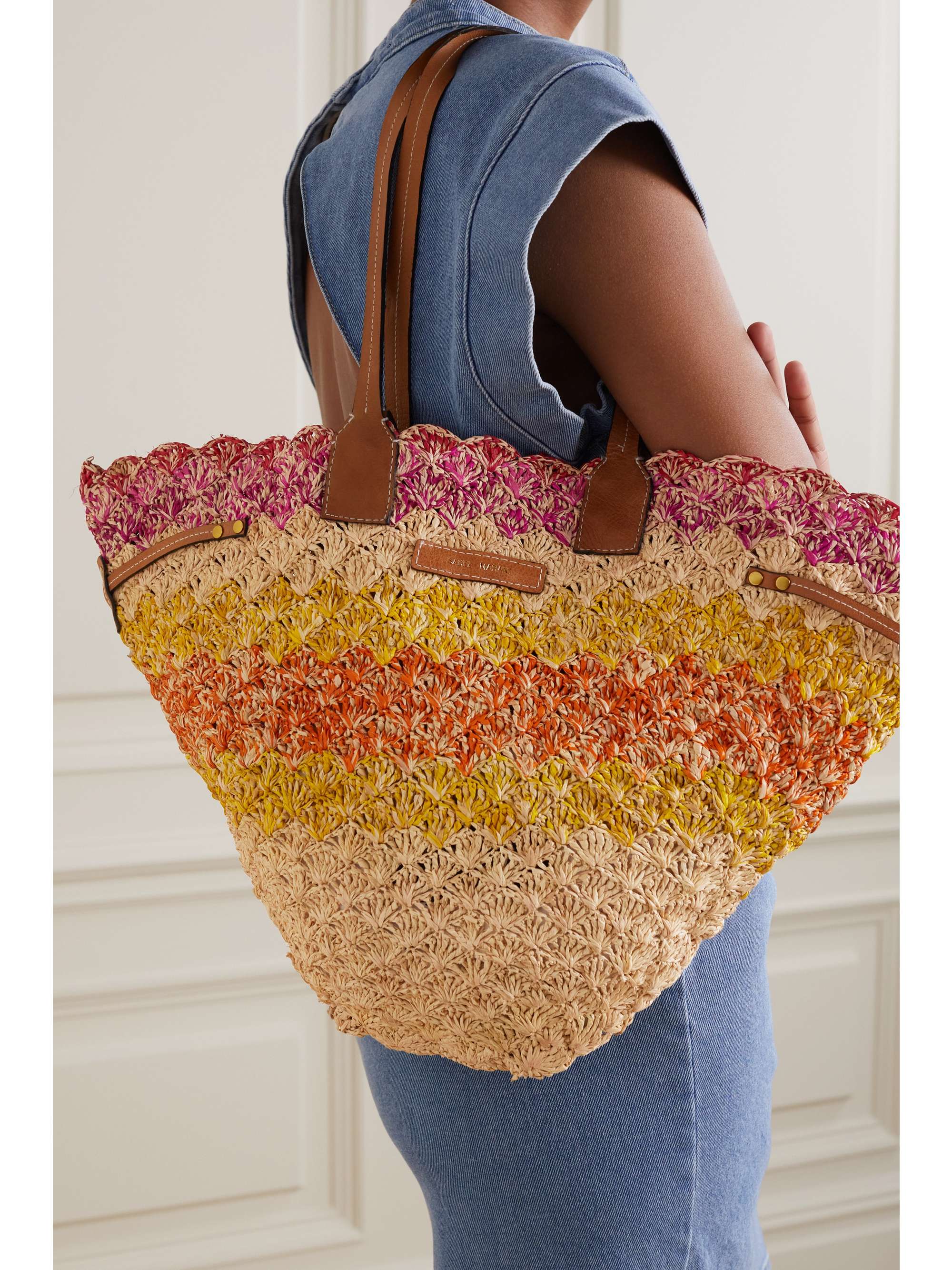 ISABEL MARANT Coiba leather-trimmed woven raffia tote