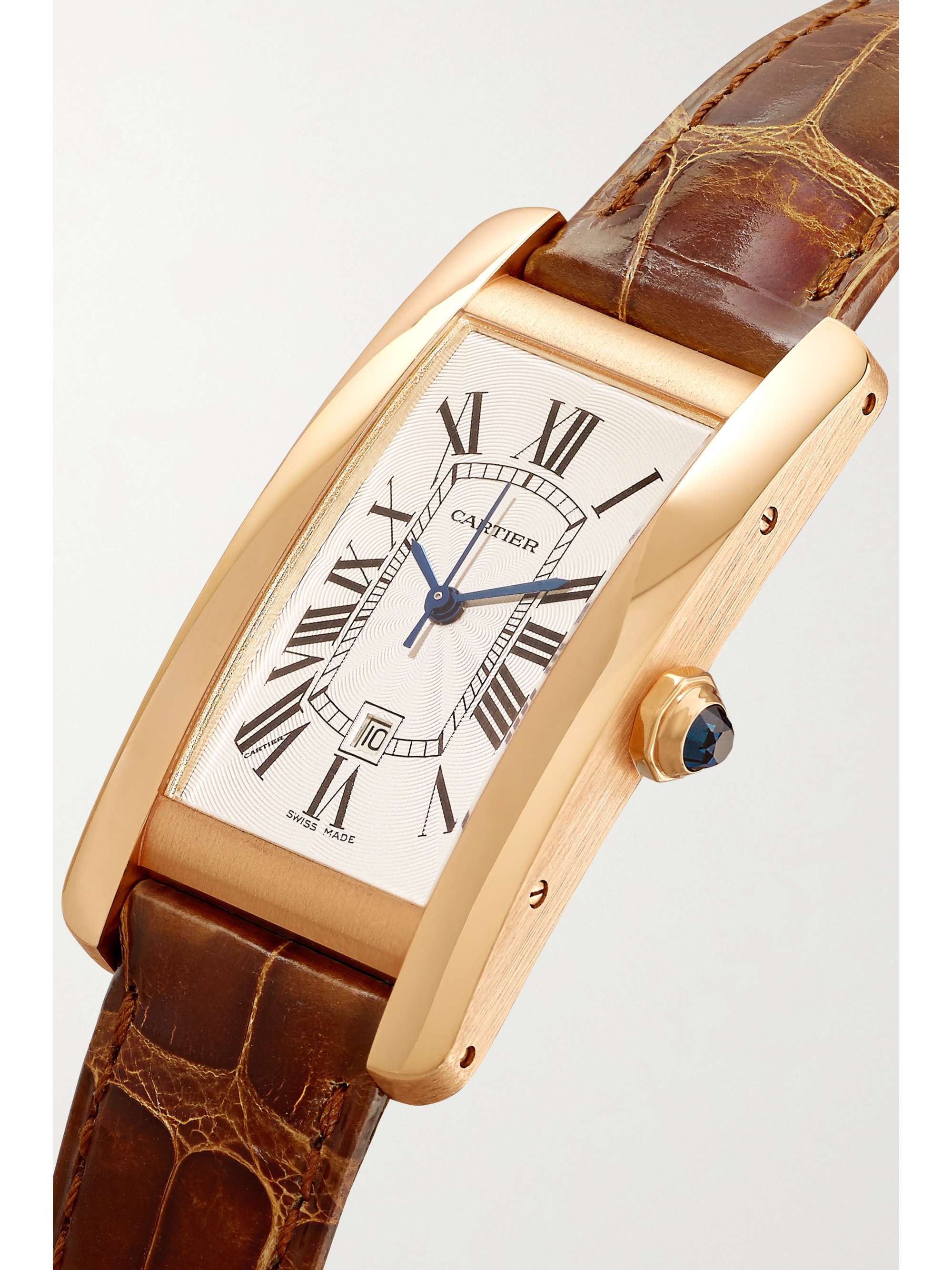 CARTIER Tank Américaine Automatic 22.6mm medium 18-karat rose gold and alligator watch