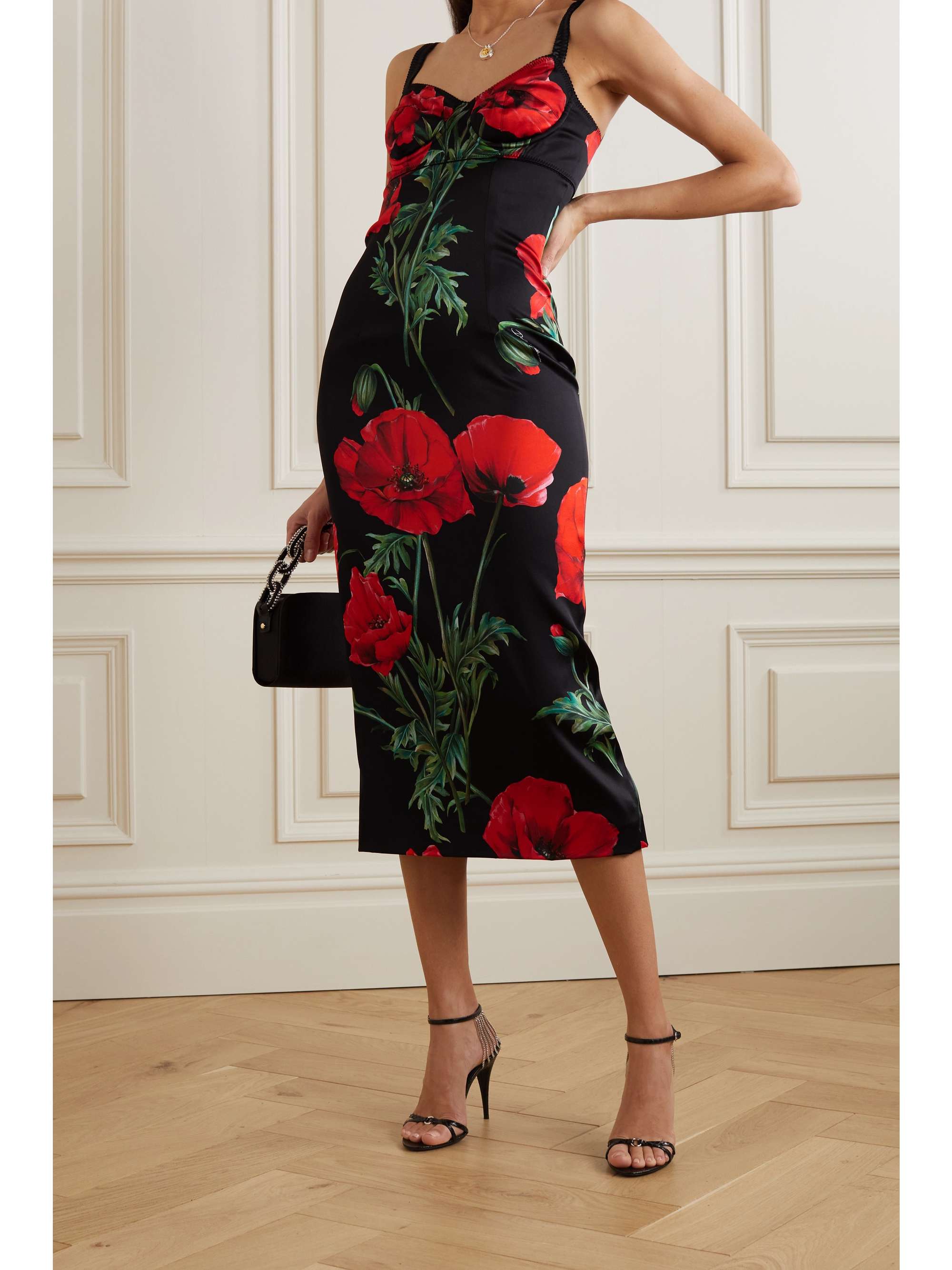 DOLCE & GABBANA Floral-print silk-blend satin midi dress | NET-A-PORTER