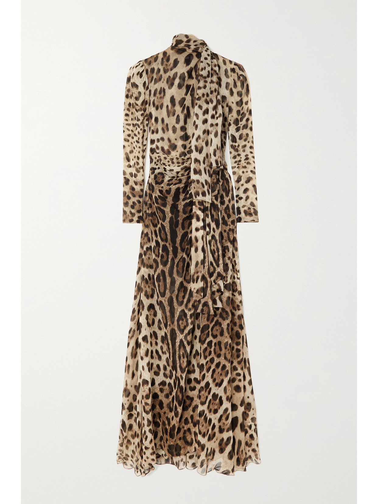 DOLCE & GABBANA TIE-FRONT LEOPARD-PRINT SILK-GEORGETTE MAXI DRESS