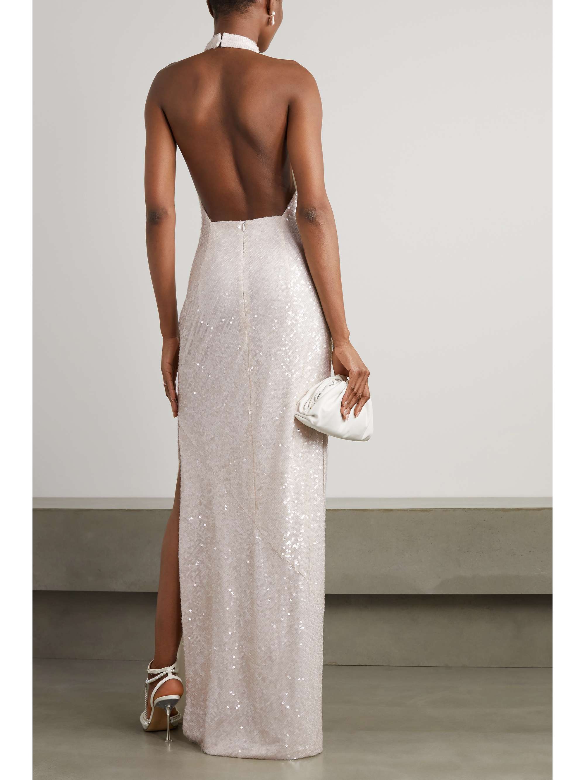 GALVAN Salina sequined tulle halterneck gown