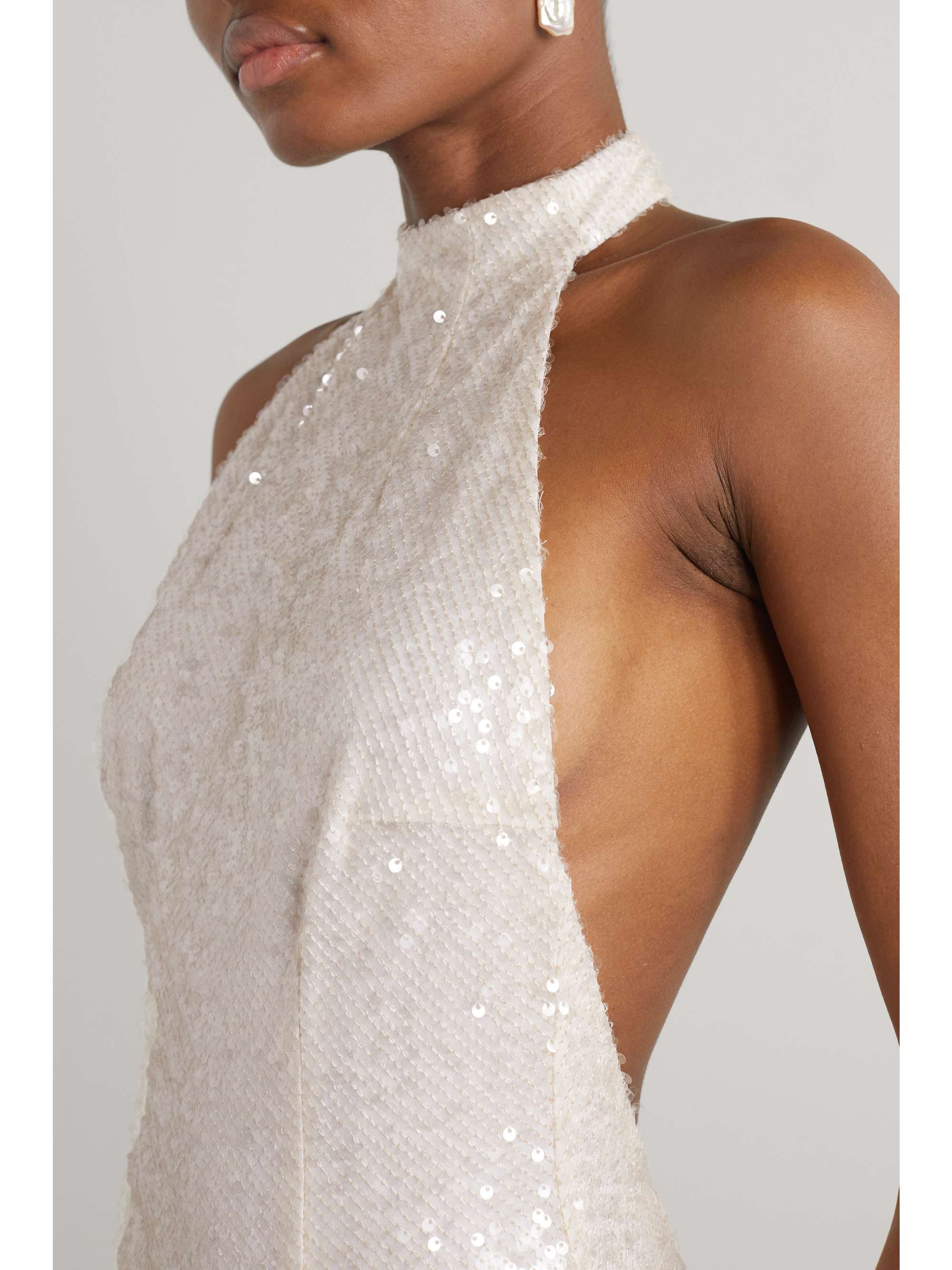 GALVAN Salina sequined tulle halterneck gown