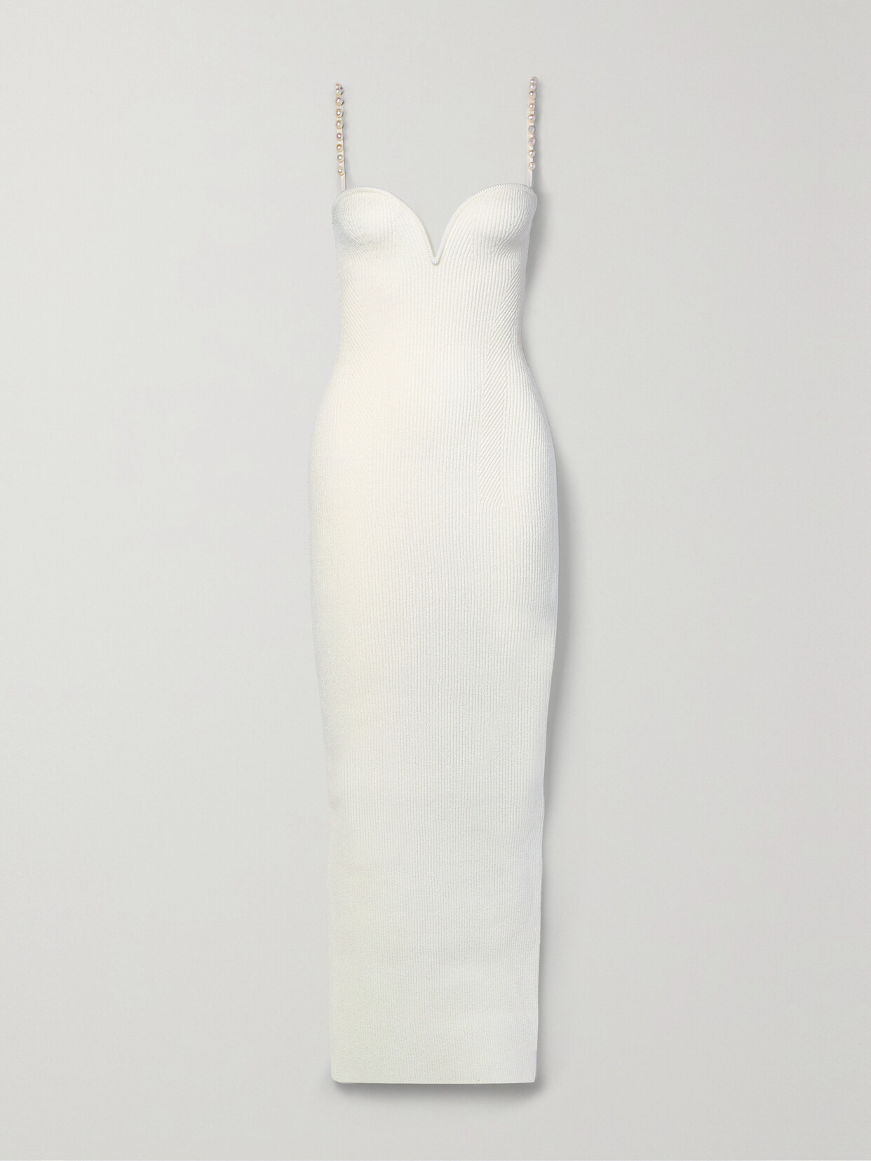 Galvan Thalia Pearl-embellished Ribbed-knit Maxi Dress In White