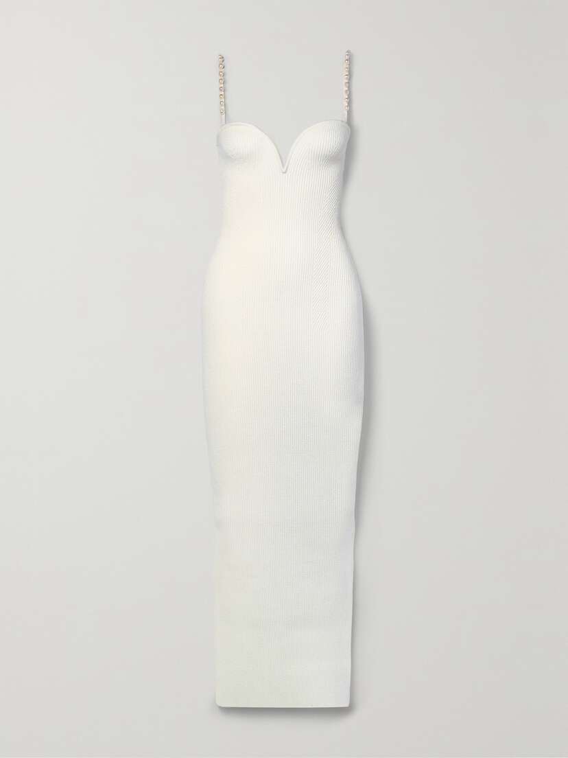 Galvan Thalia Faux Pearl-embellished Ribbed-knit Gown - x large