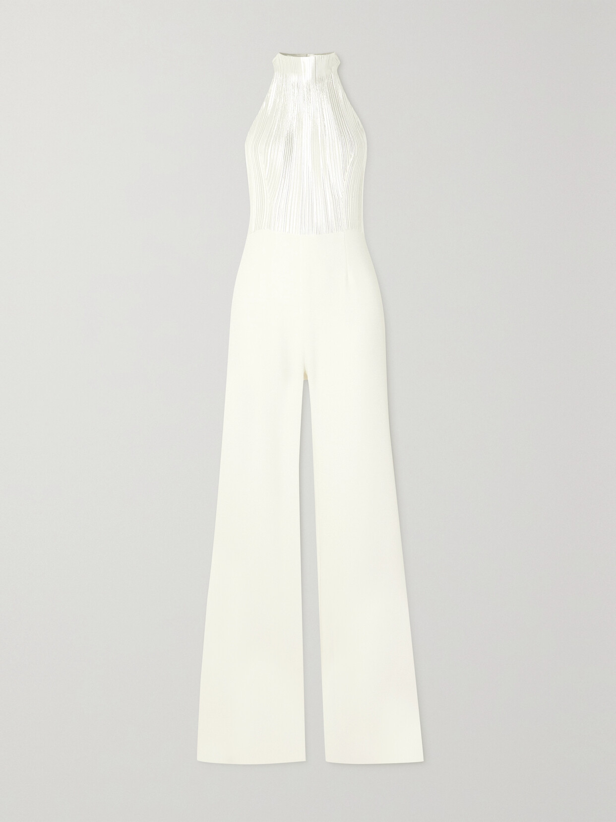Galvan - Panarea Plissé-lamé And Crepe Halterneck Jumpsuit - White