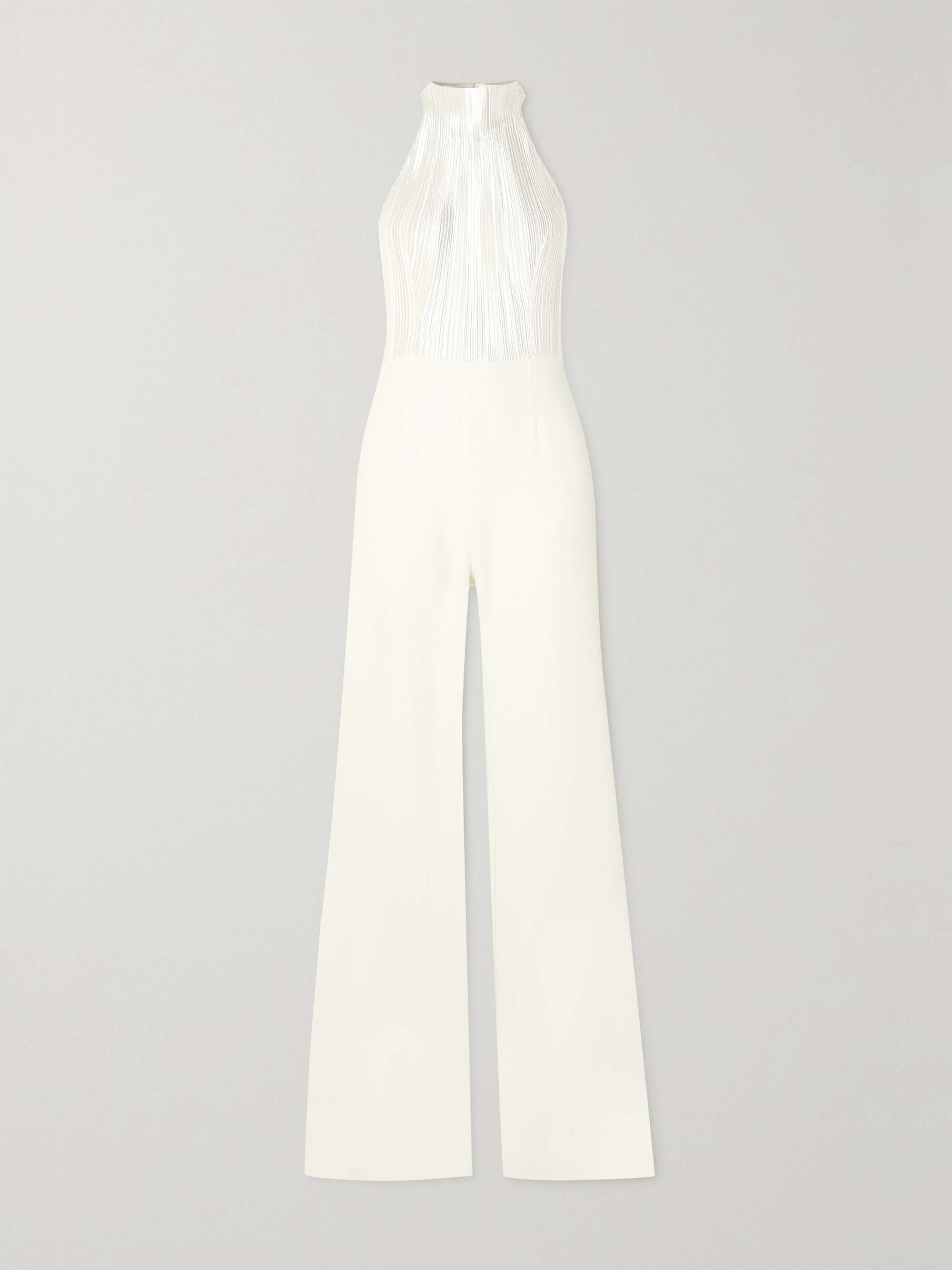 GALVAN Panarea plissé-lamé and crepe halterneck jumpsuit | NET-A-PORTER