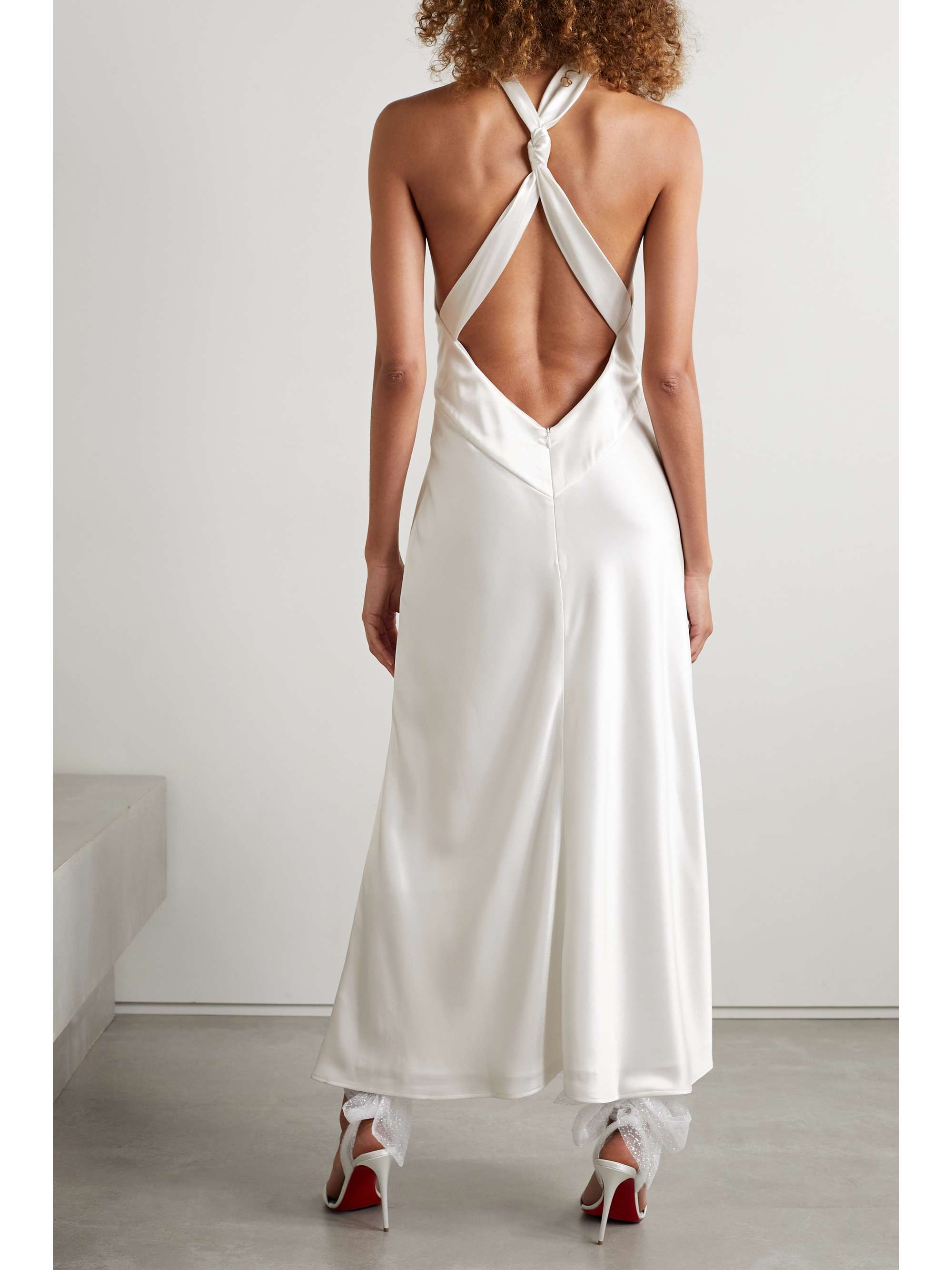 GALVAN Santorini draped satin halterneck gown