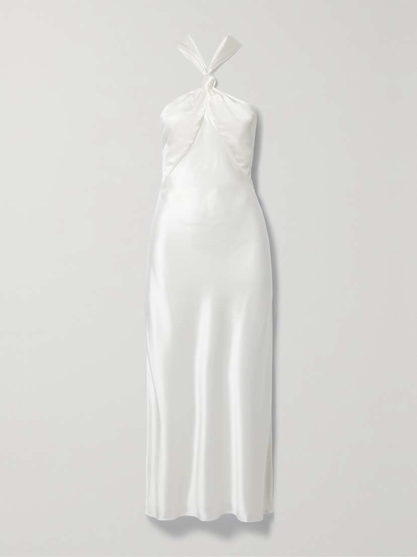 Galvan Santorini Draped Satin Halterneck Gown