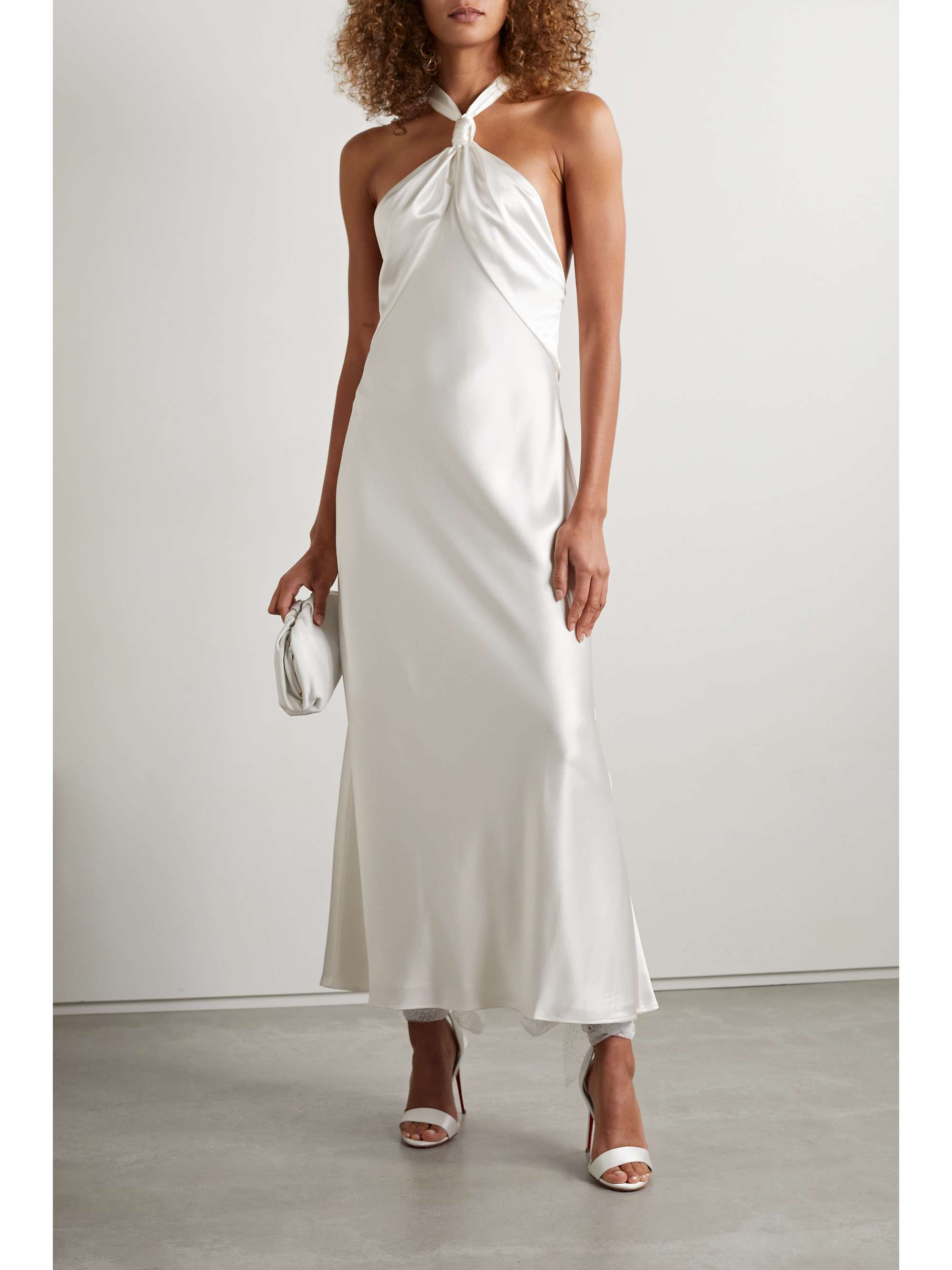 GALVAN Santorini draped satin halterneck gown