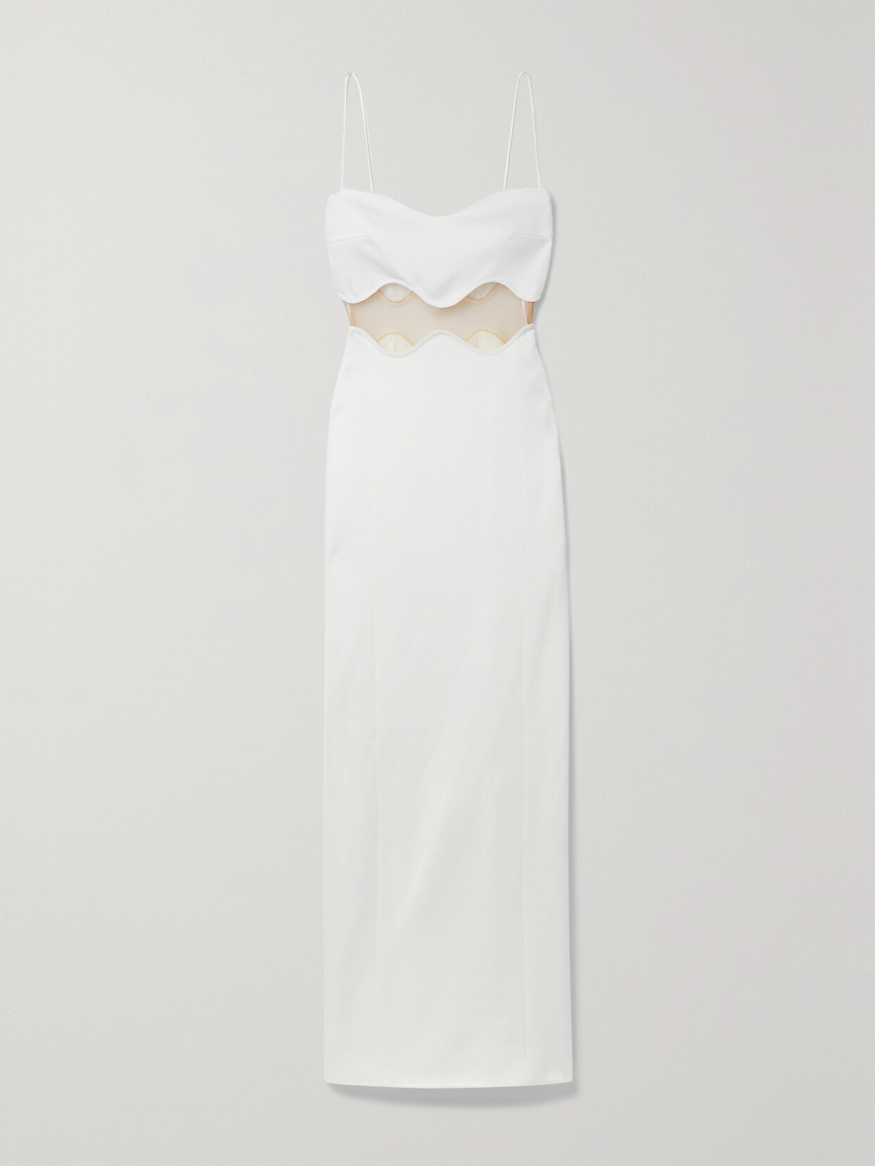 Shop Galvan Isola Bella Mesh-paneled Knitted Maxi Dress In White