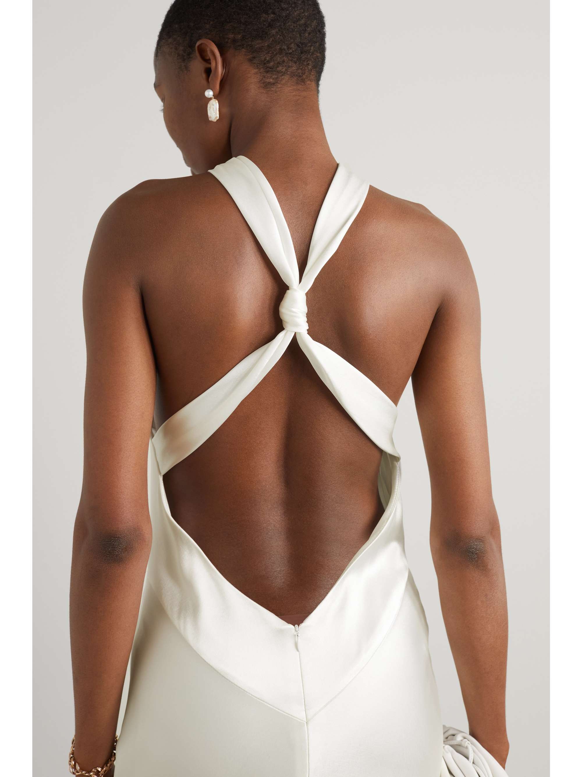 GALVAN Santorini twisted halterneck silk-satin gown