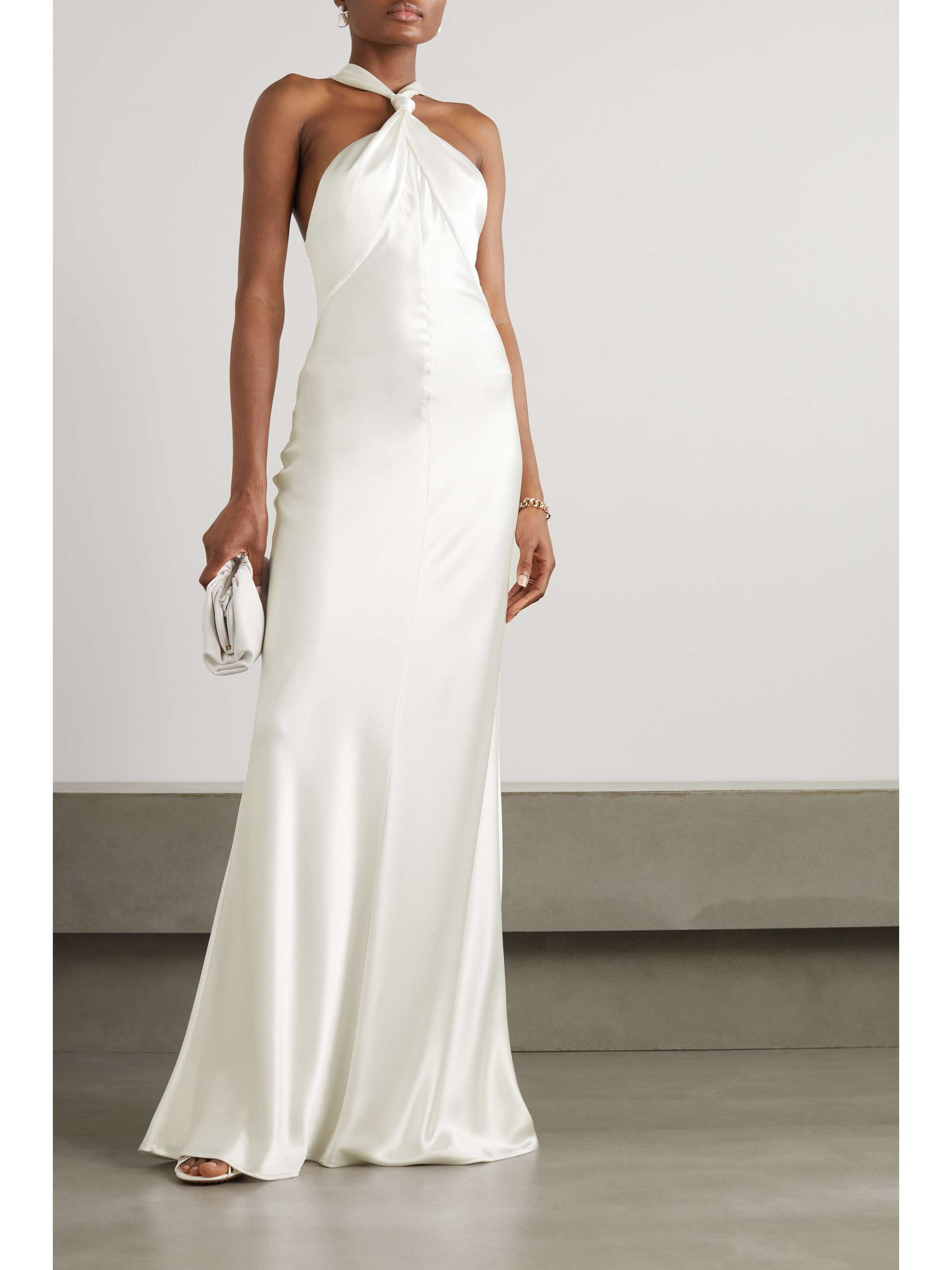 GALVAN Santorini twisted halterneck silk-satin gown