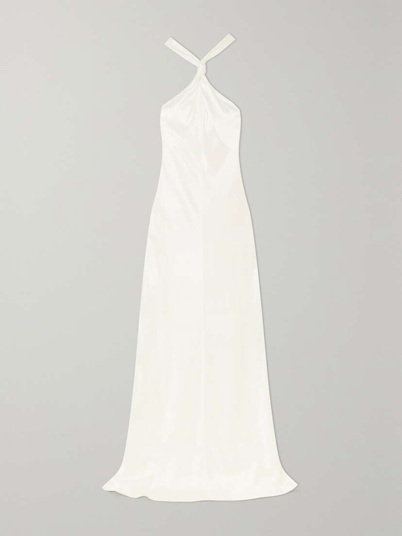 Galvan Santorini Twisted Halterneck Silk-satin Gown