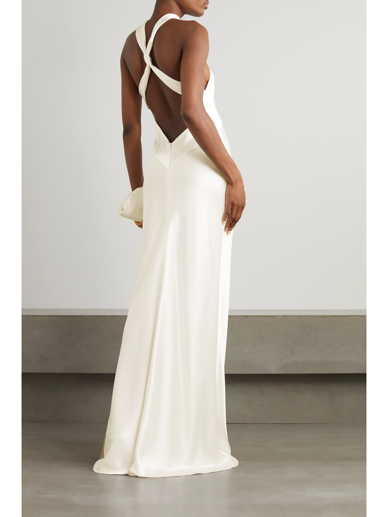 Shop Galvan Santorini Twisted Halterneck Silk-satin Gown In White