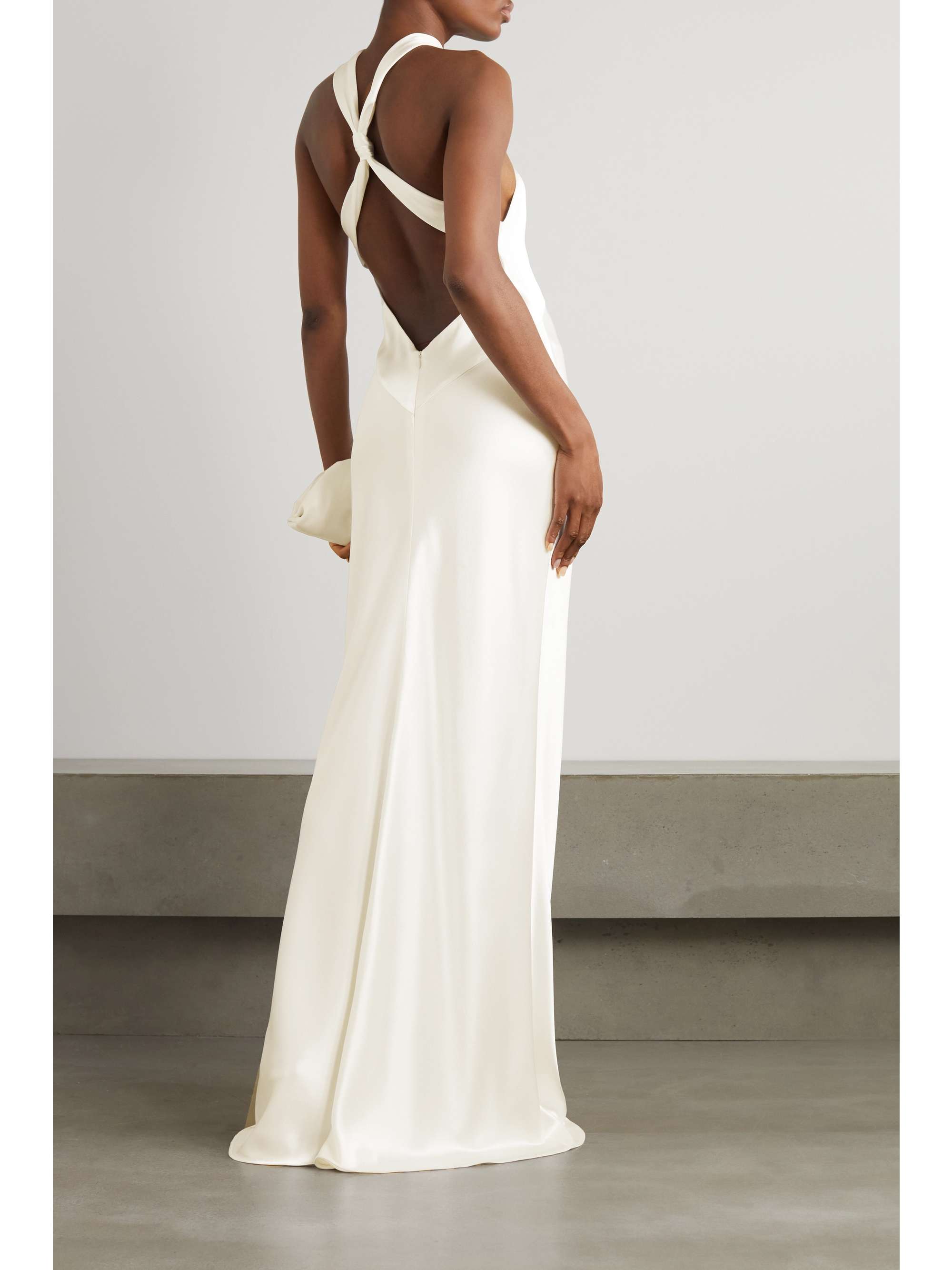 GALVAN Santorini twisted halterneck silk-satin gown