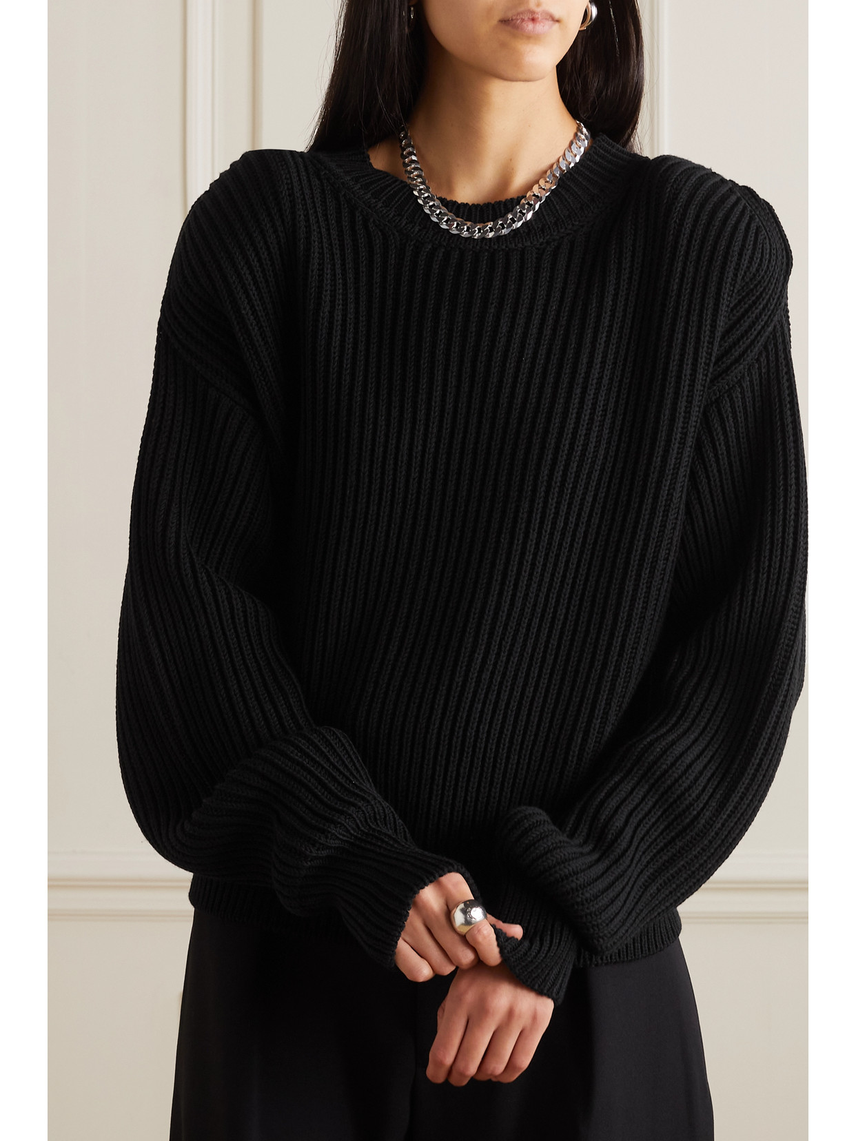 Shop Wardrobe.nyc + Hailey Bieber Ribbed Wool Sweater In Black