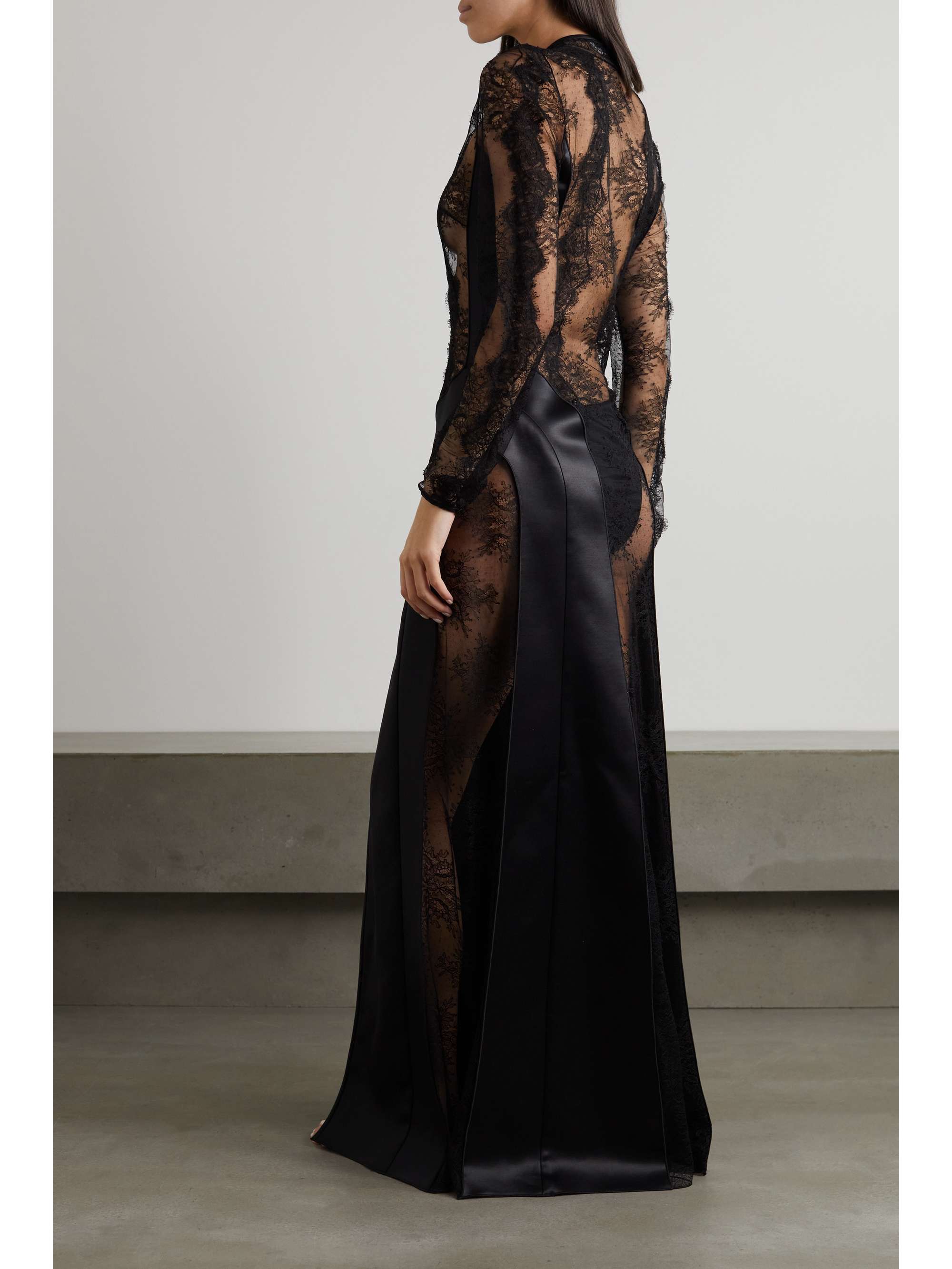 GABRIELA HEARST Yernard paneled wool and silk-blend satin and lace maxi dress