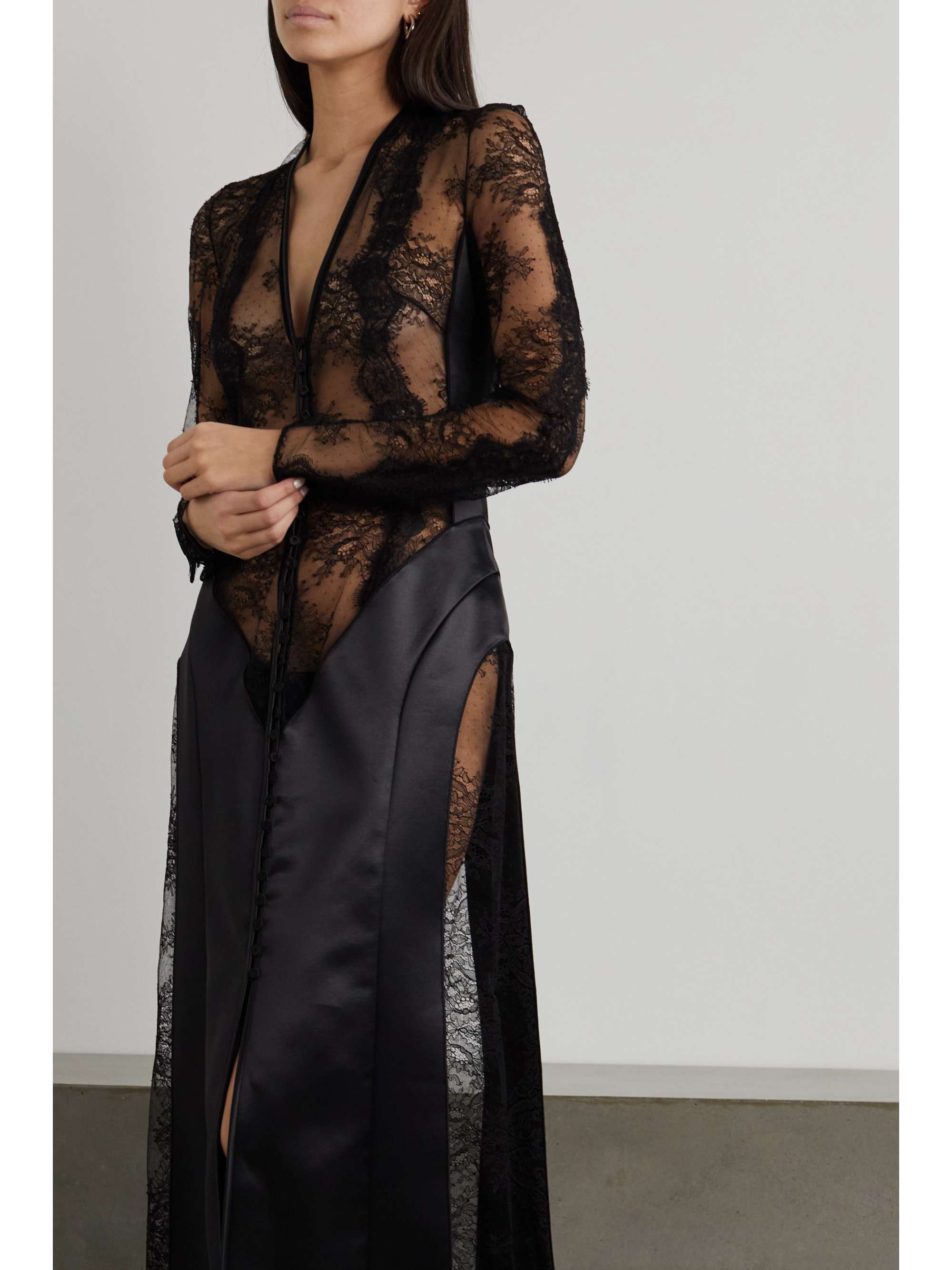 GABRIELA HEARST Yernard paneled wool and silk-blend satin and lace maxi dress